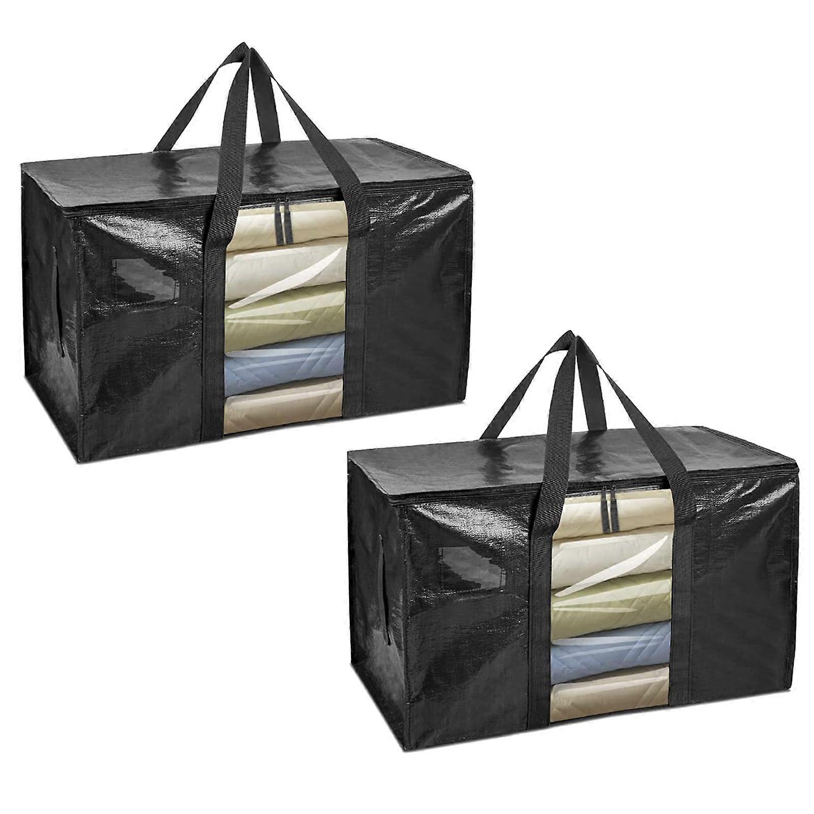 Large Black Woven Moving Bags Set of 2, Space-Saving Storage Totes with Strong Handles, Durable Construction