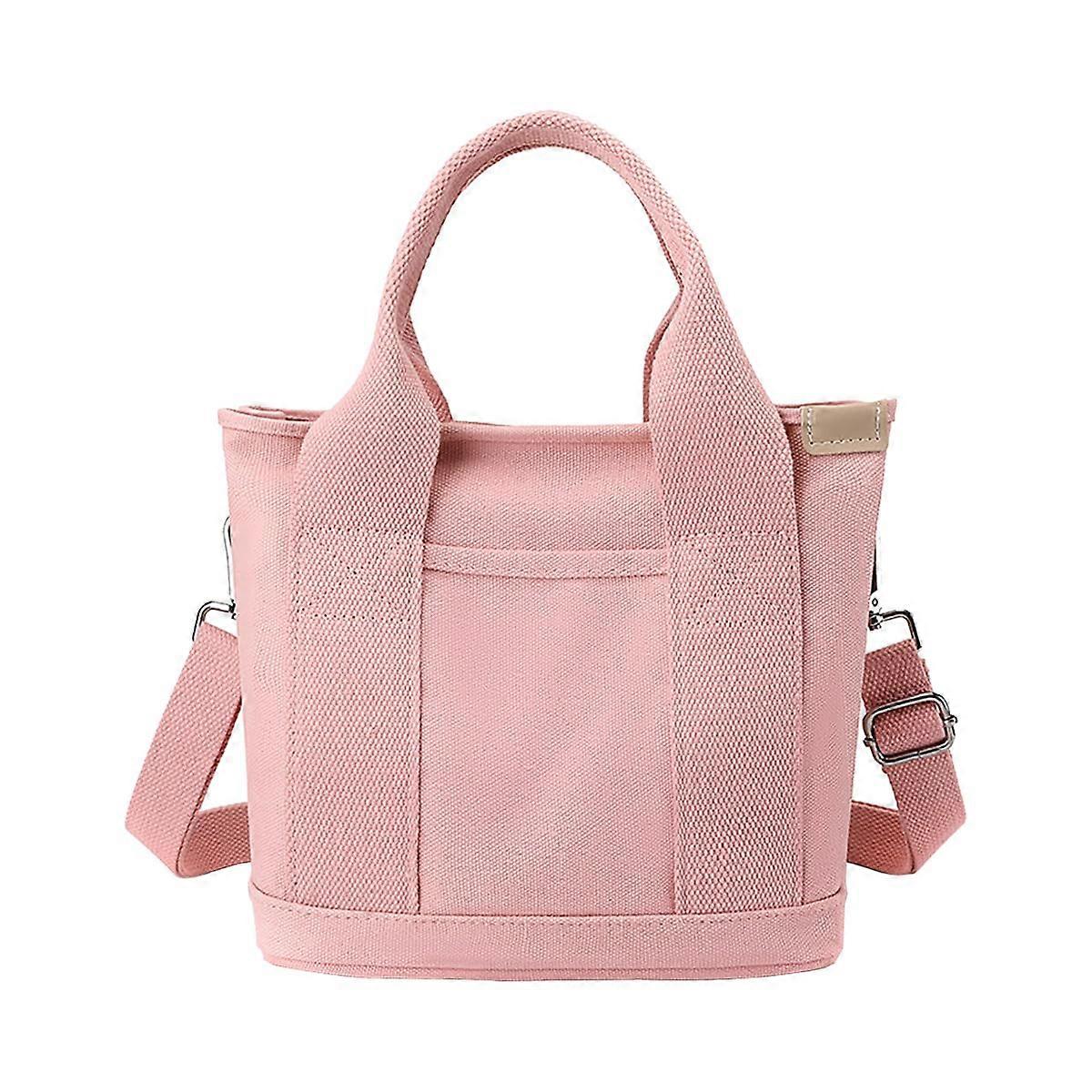 Small Tote Bag for Women Canvas-Handle Shoulder Bag Hobo Style Pink Shopping Tote With Multiple Pockets And Zipper