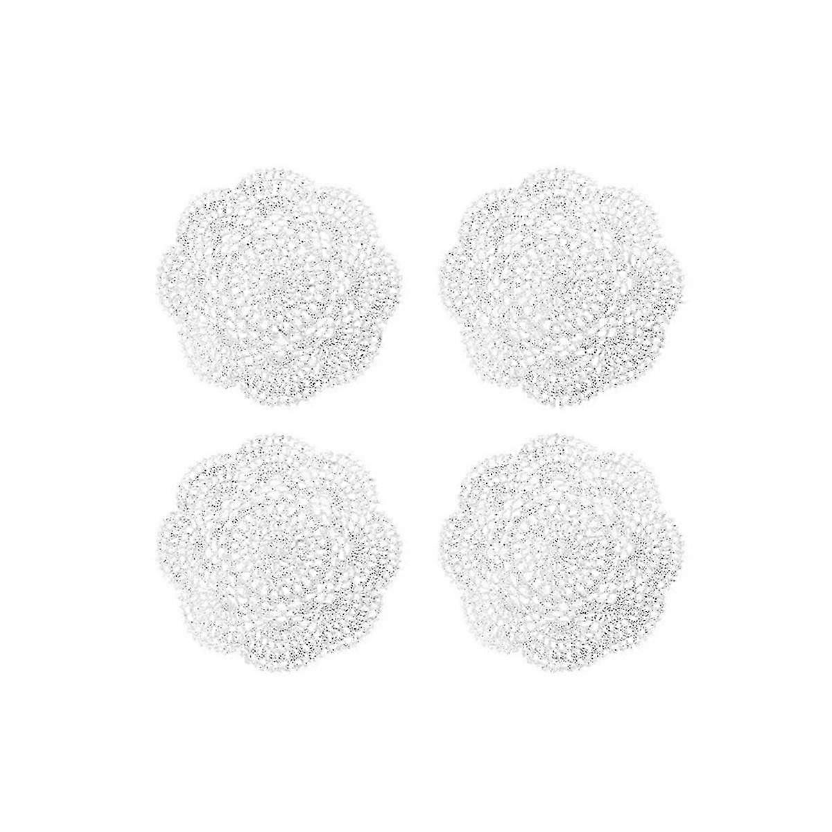 4PCS 8,6 pouces napperons crochet rond dentelle napperon fait à la main sets de table coton crocheté sous-verres (blanc) js