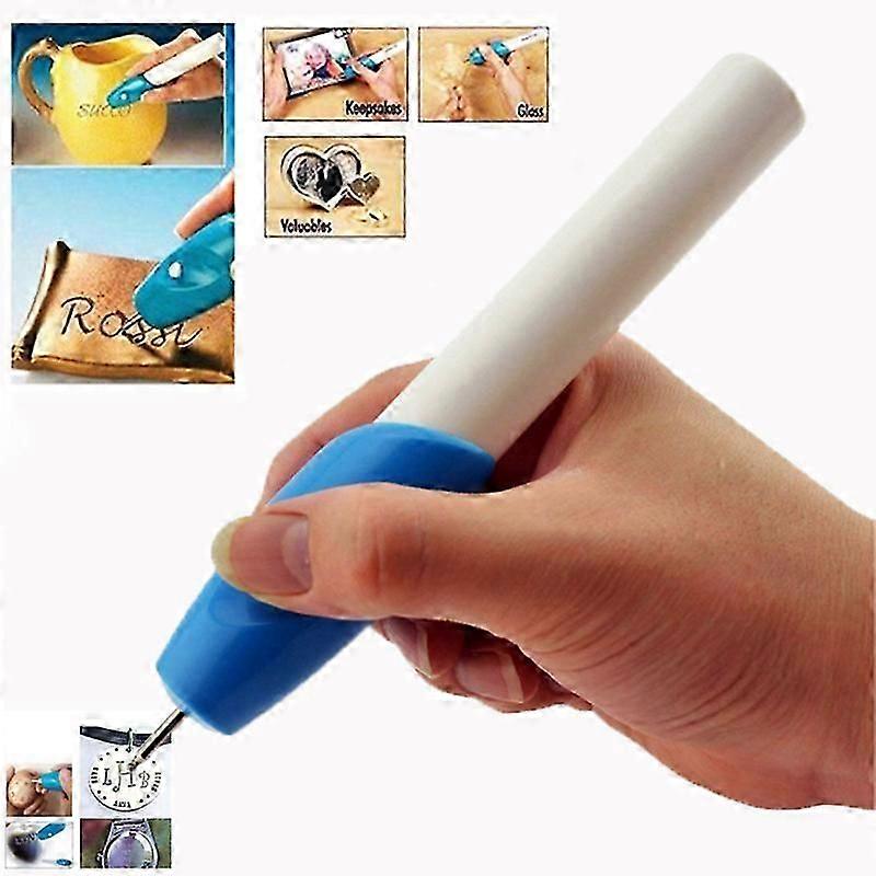 Abs Name Writing Power Engraving Etching Pen, Engraver Machine With Tool Nib For Jewellery Metal Plastic Rubber,wood (white Blue)