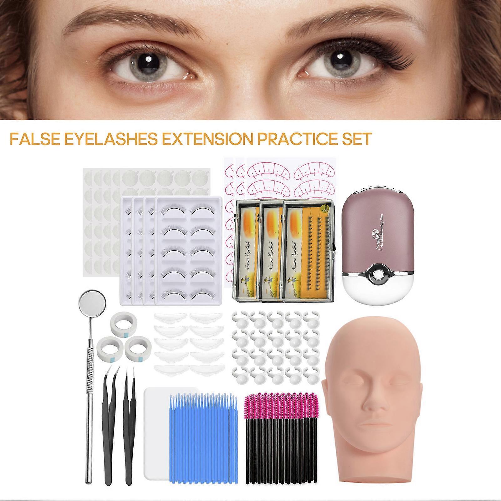 False Eyelashes Practice Exercise Set Mannequin Head Lash Extension Kit for Eyelash Graft Training