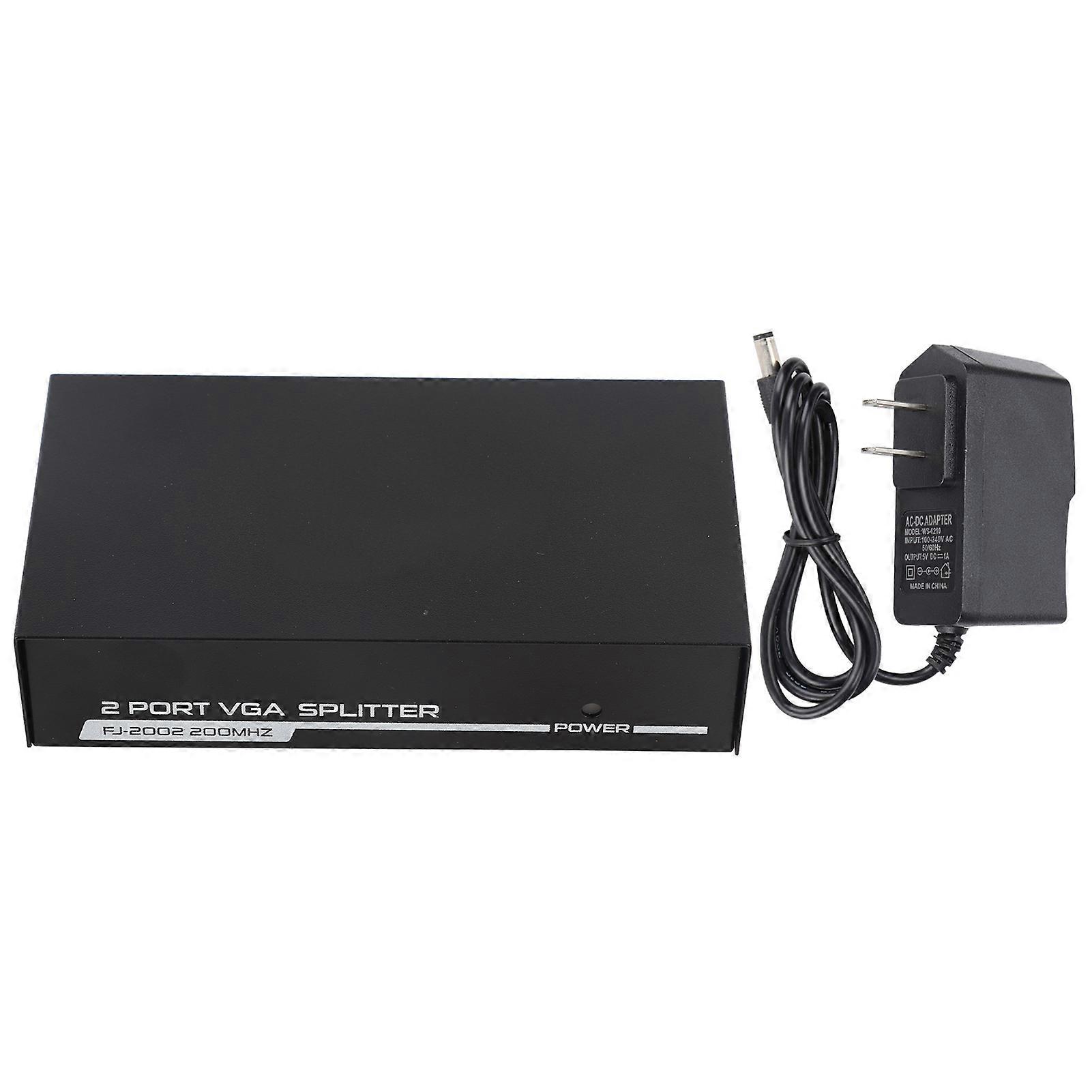 VGA Video Splitter 2 Ports Signal Distributor for Screen Duplication 100‑240V