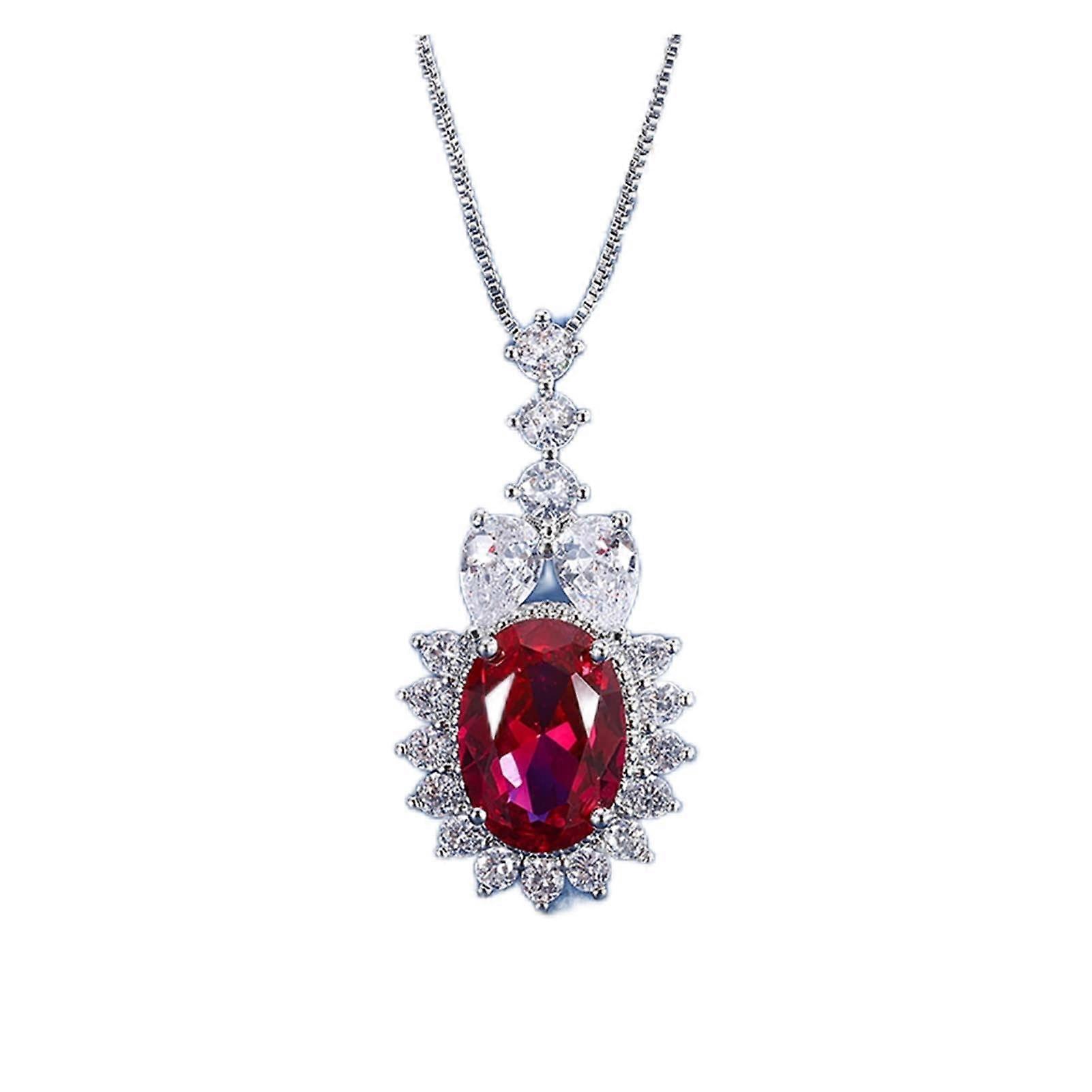 Vintage Ruby Gemstone Jewelry Set 925 Silver Lab Diamond Necklace Earrings