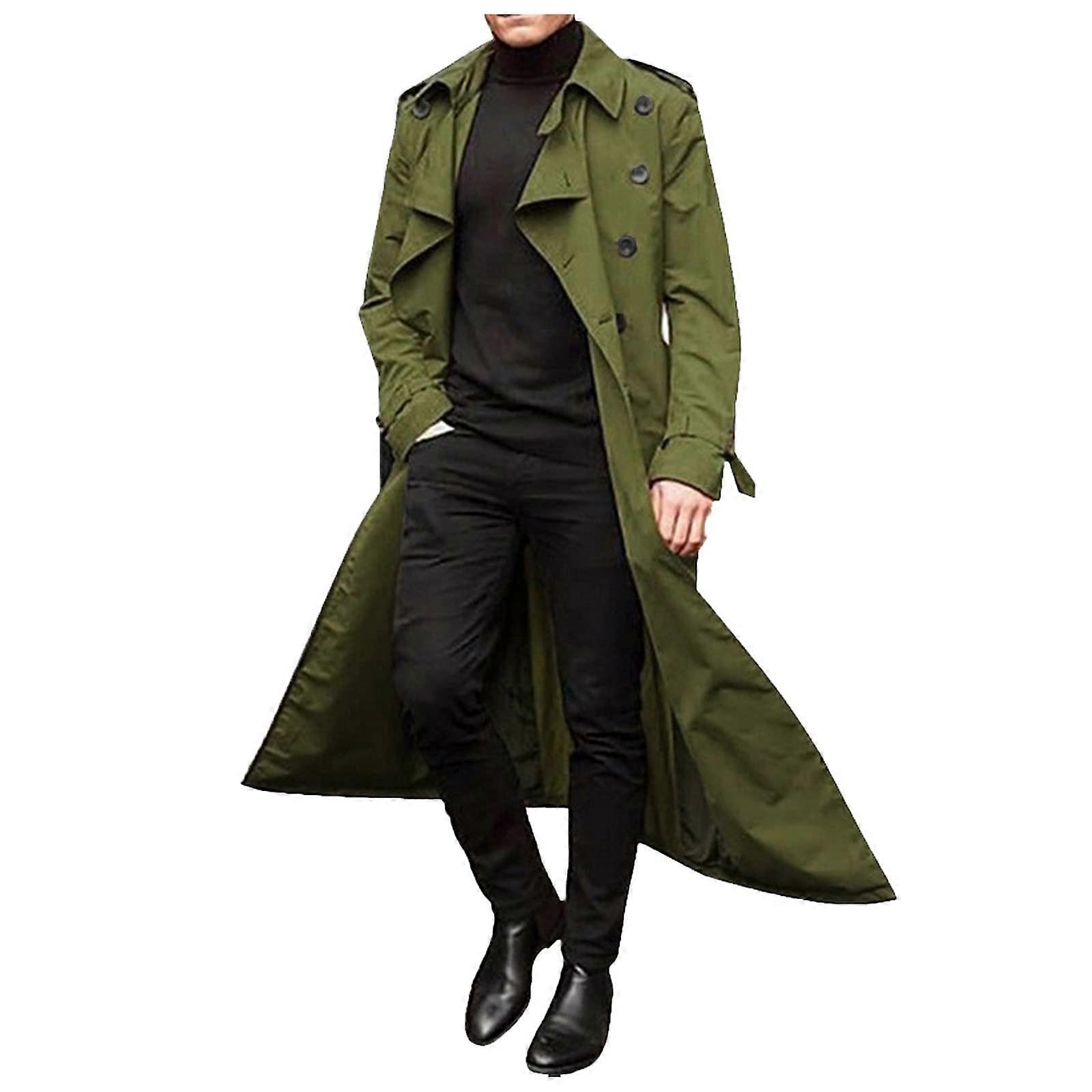 Men's Lightweight Slim Stylish Trench Coat Green