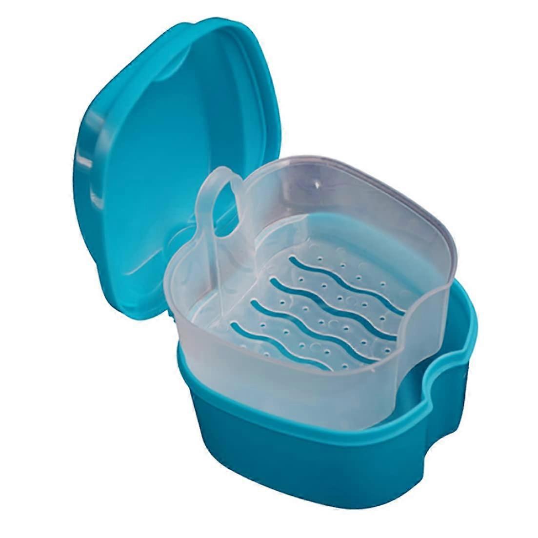 Denture Box, Denture Bath with Easy Removal Tab, Retainer Box (Blue) Sky Blue