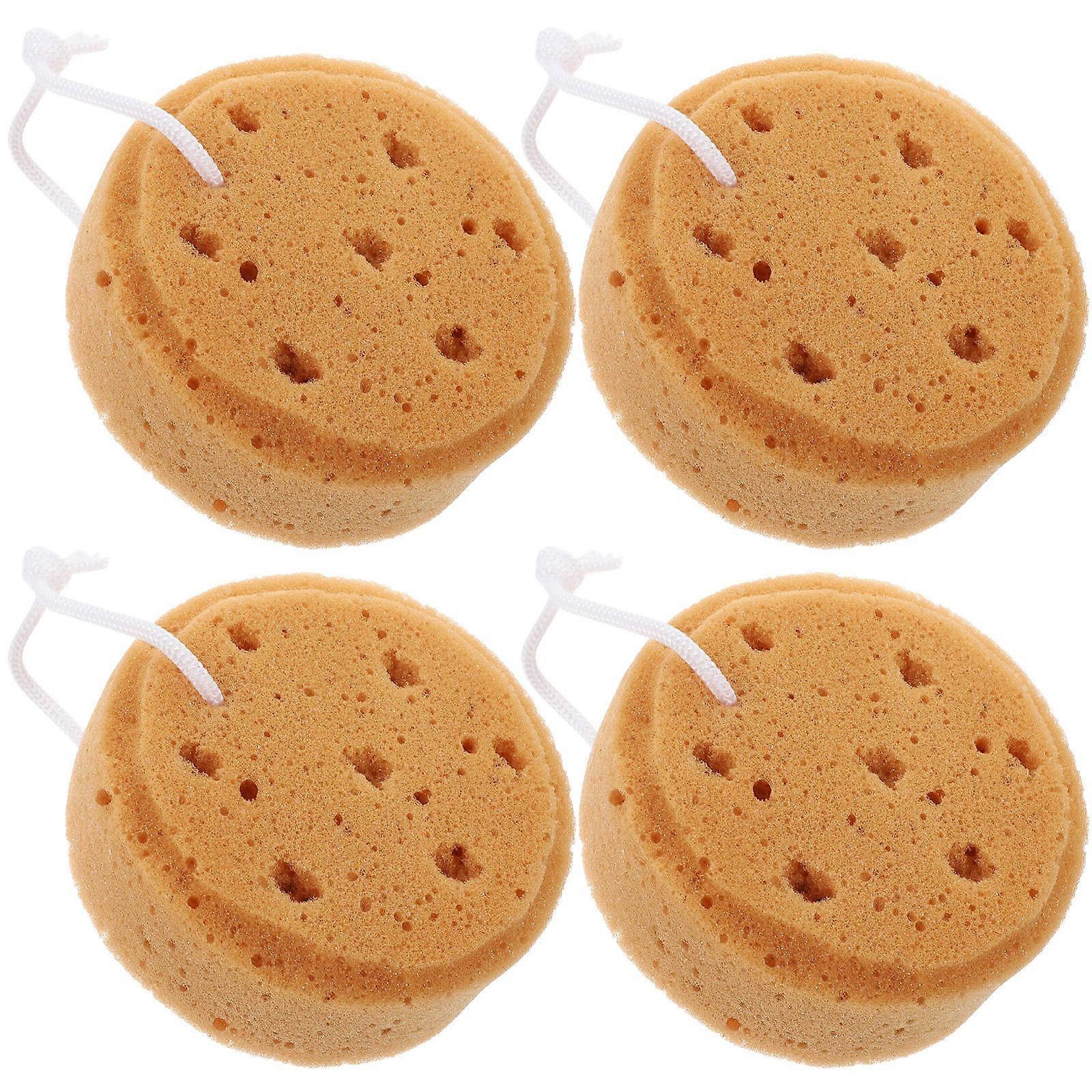 Exfoliating Bath Sponge Round Shower Body Wash Tool 11x11cm Coffee Soft Exfoliating 4Pcs