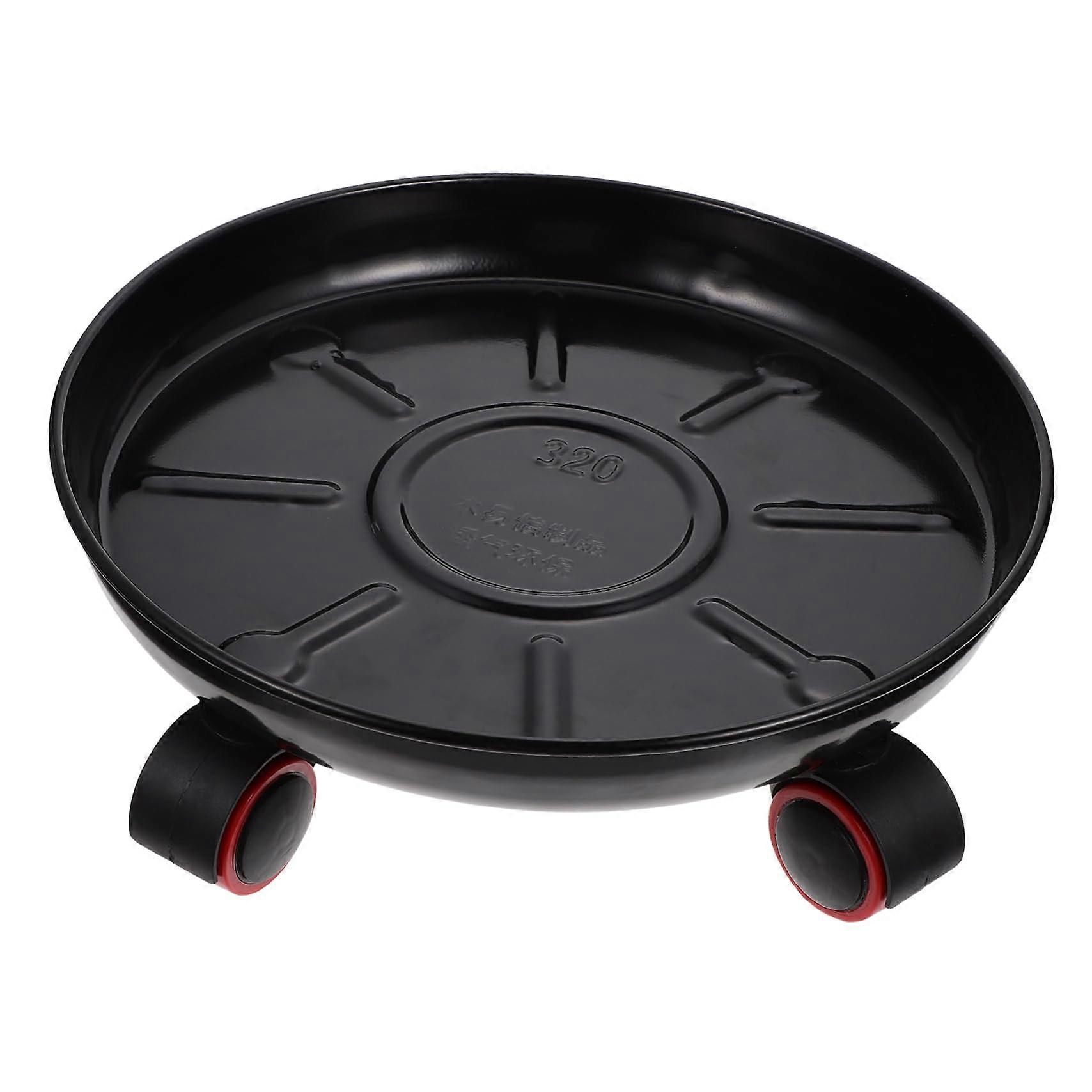 Round plant roller with flowerpot holder and swivel wheels for large plants and heavy pots, protects floors and enables easy movement.