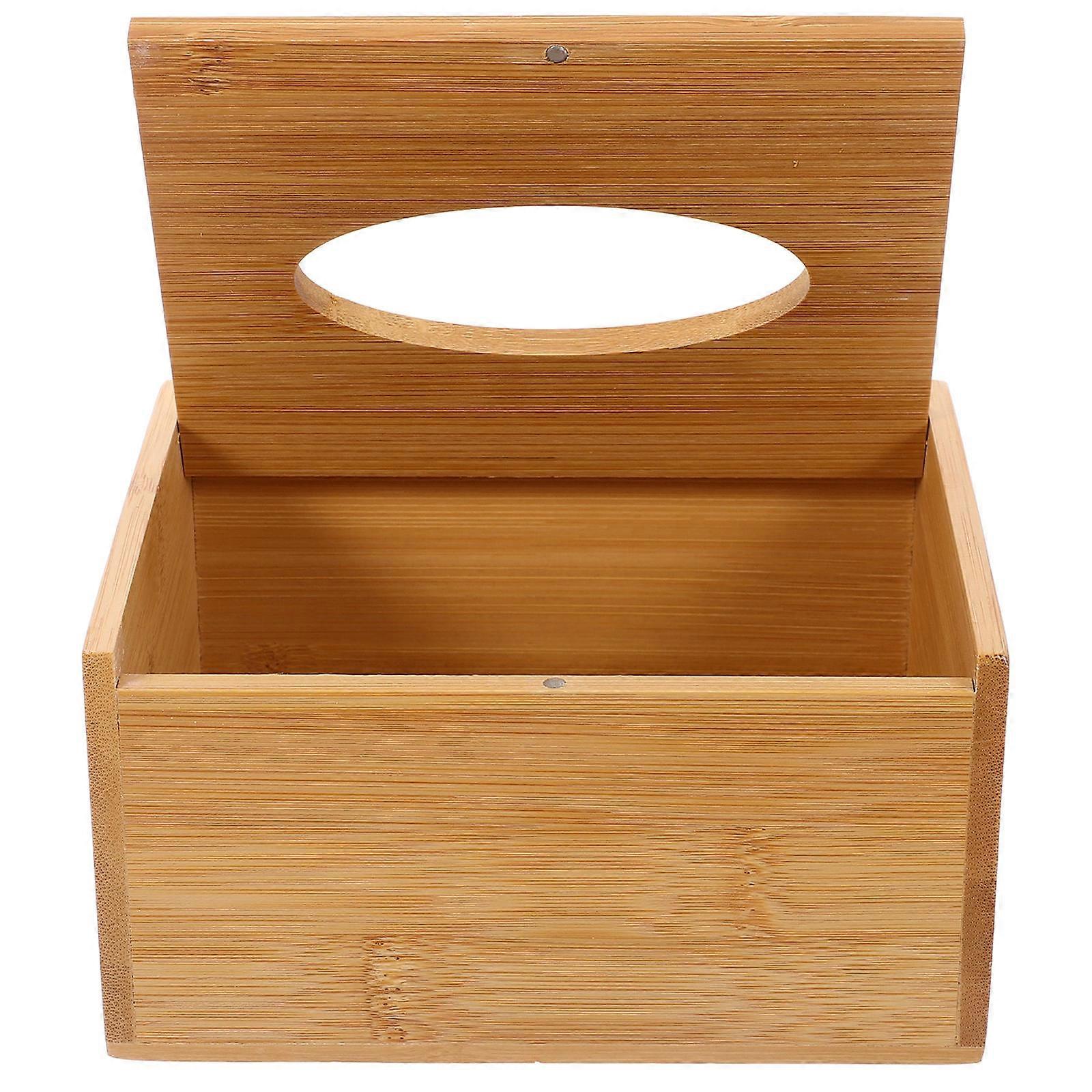Bamboo Tissue Box Cover for Storage Use Khaki Color Simple Style Fits Rectangular Boxes
