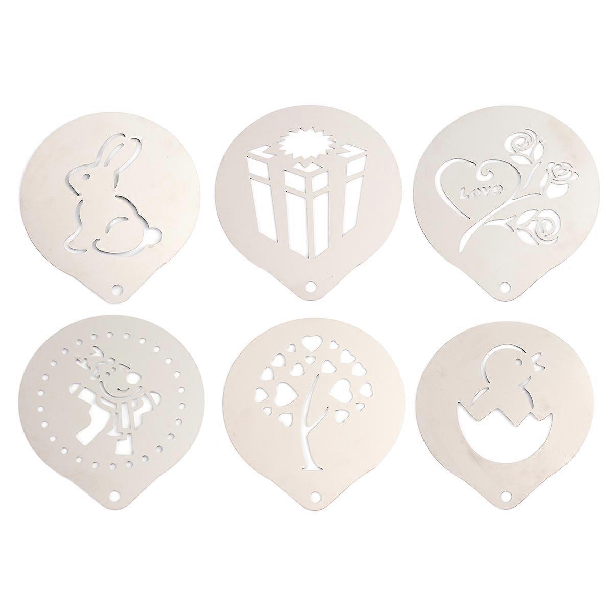 Coffee Stencils Cappuccino Latte Decoration Diy Tools For Use 9.2X8.2X0.01Cm Silver 1 Set of 6Pcs