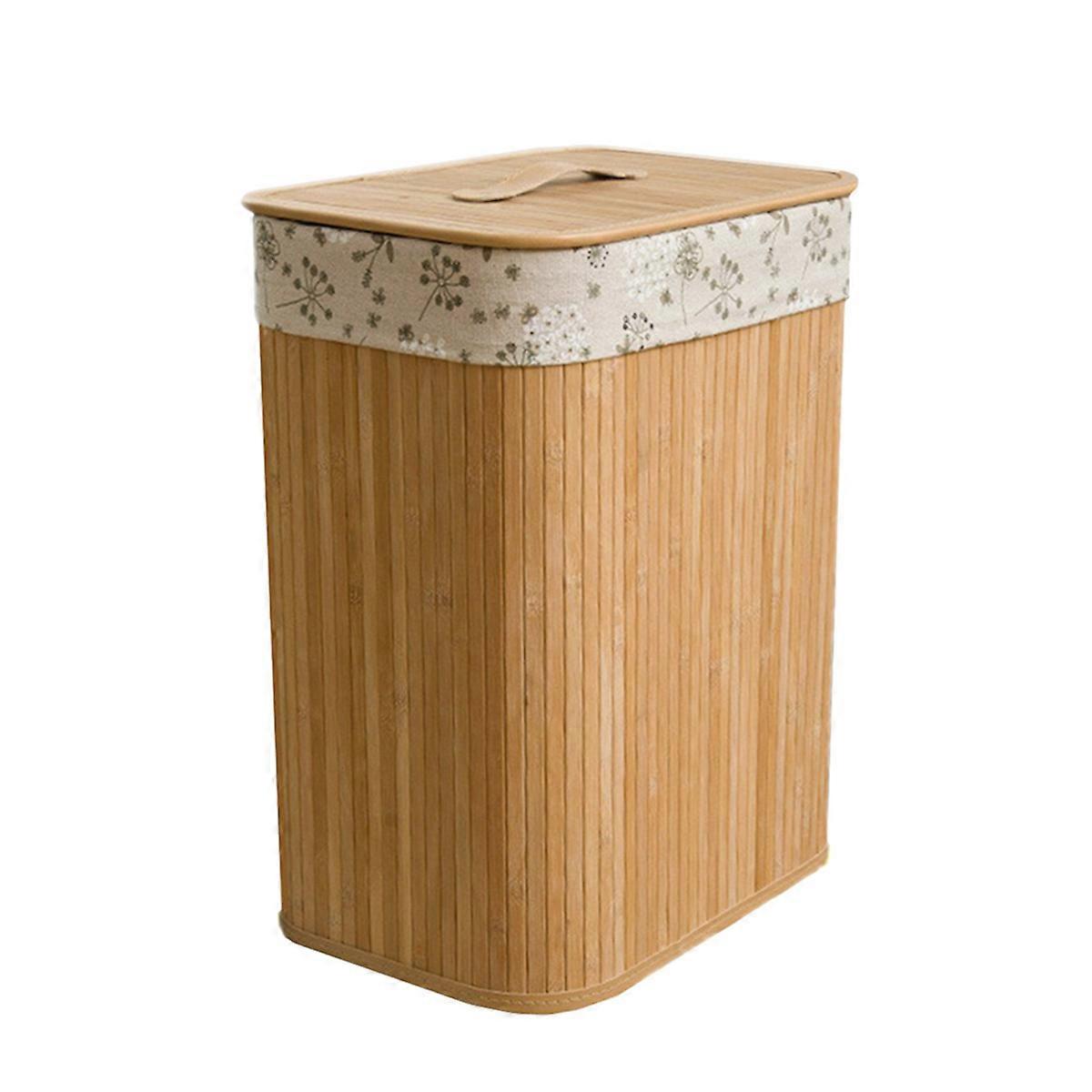 Clothes Basket For Laundry Creative Folding Bamboo Storage Organizer With Cover Practical Design 1Pcs
