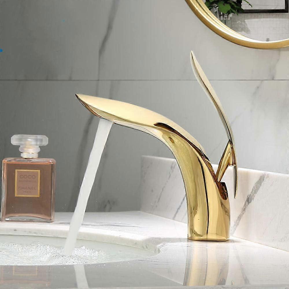 Golden bathroom faucet, modern single lever mixer for bathroom