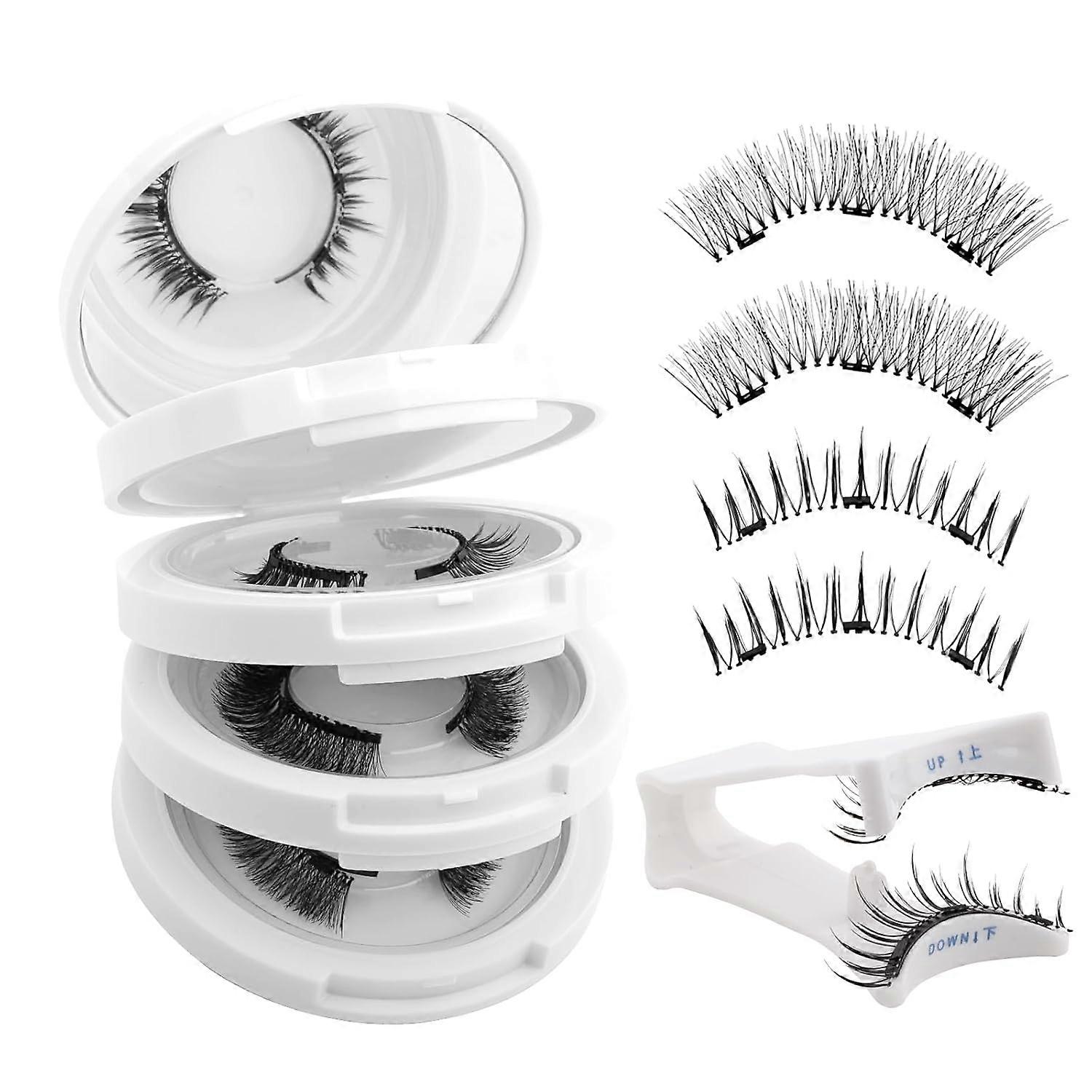 Magnetic Eyelashes No Glue Required - Reusable False Eyelashes Natural Look Set 4 Pairs False Eyelashes Soft Waterproof Magnetic Eyelashes Easy