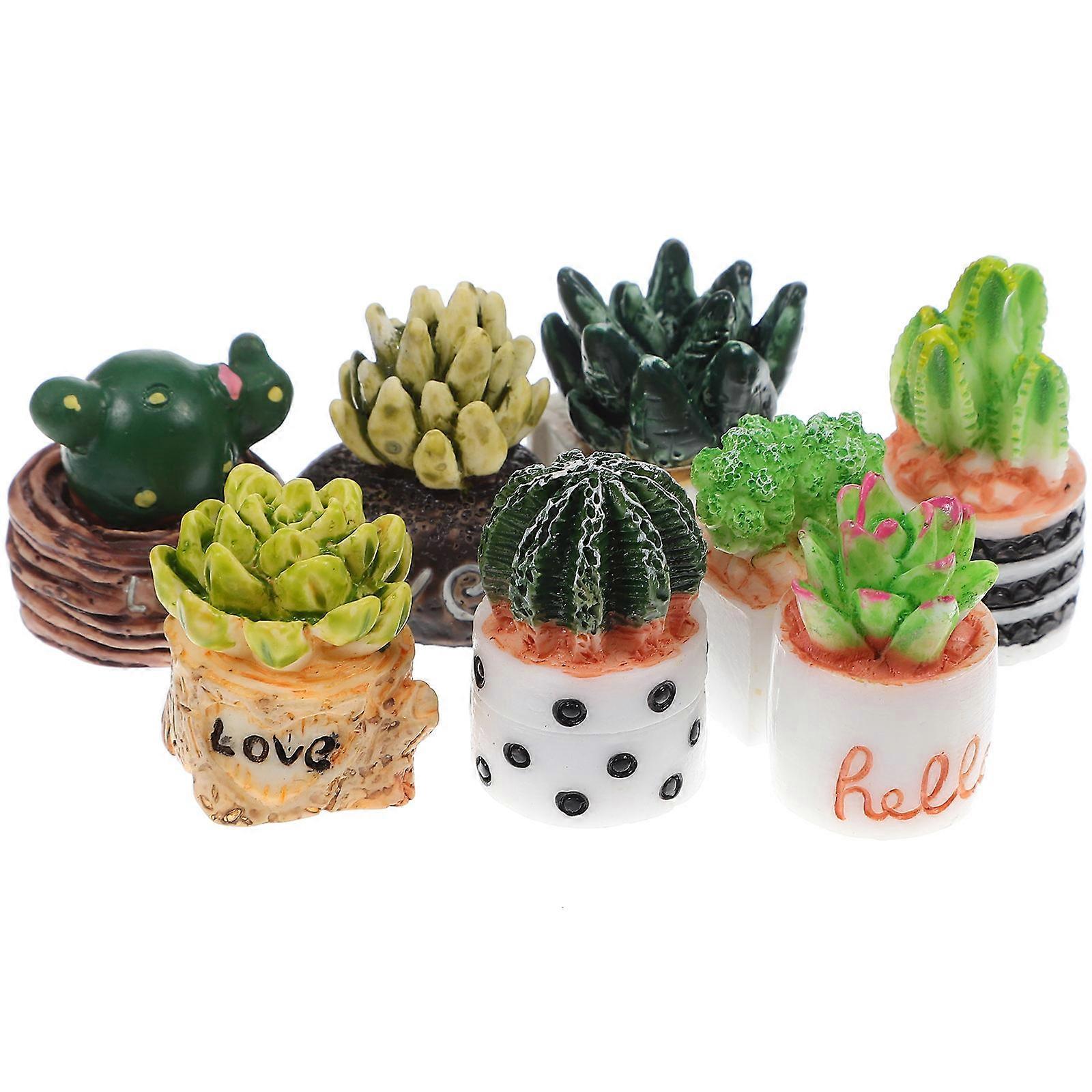 Bonsai Cactus Figurines 8Pcs Resin Miniature Garden Ornaments Suitable For Tabletop And Shopping Mall Display