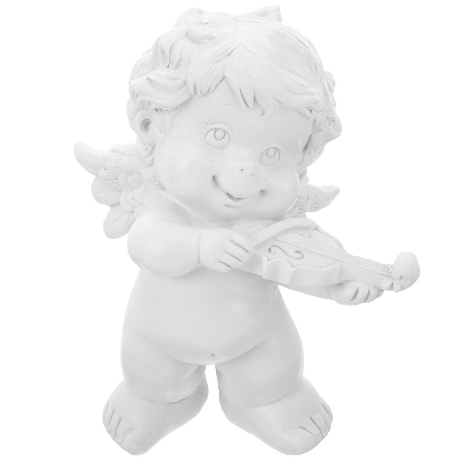 White Resin Angel Figurine for Decorative Display in Toy Room or Desk 6.5 inches