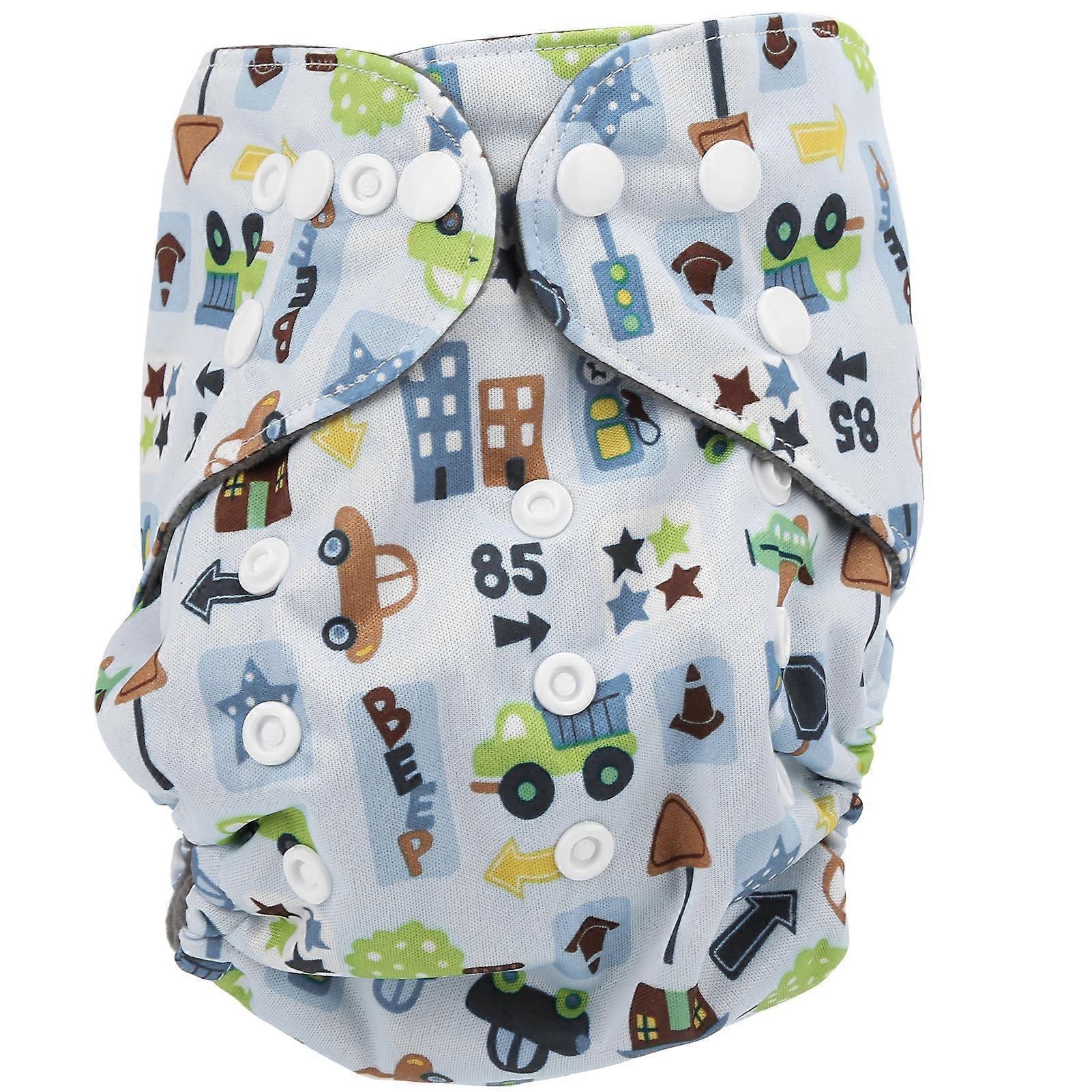 Baby Cloth Diapers Washable Reusable Pocket Nappy Double Rows of Snaps Adjustable Cloth DiapersCar Pattern