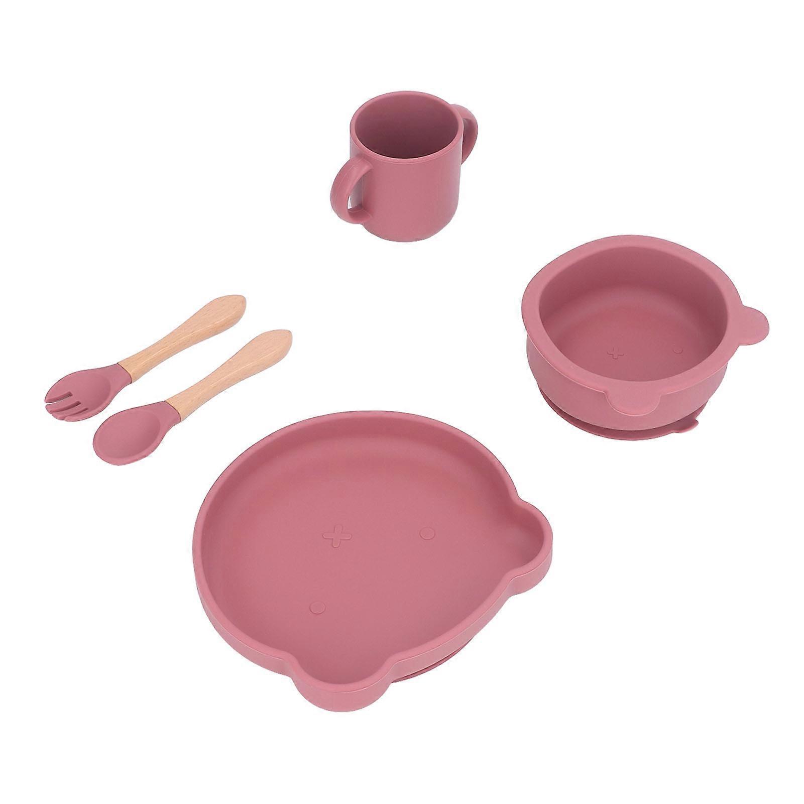 Baby Feeding Set Cute Bear Shape Soft Safe Silicone Toddler Suction Plate Bowl Cup Fork Spoon Set for Weaning Type 2