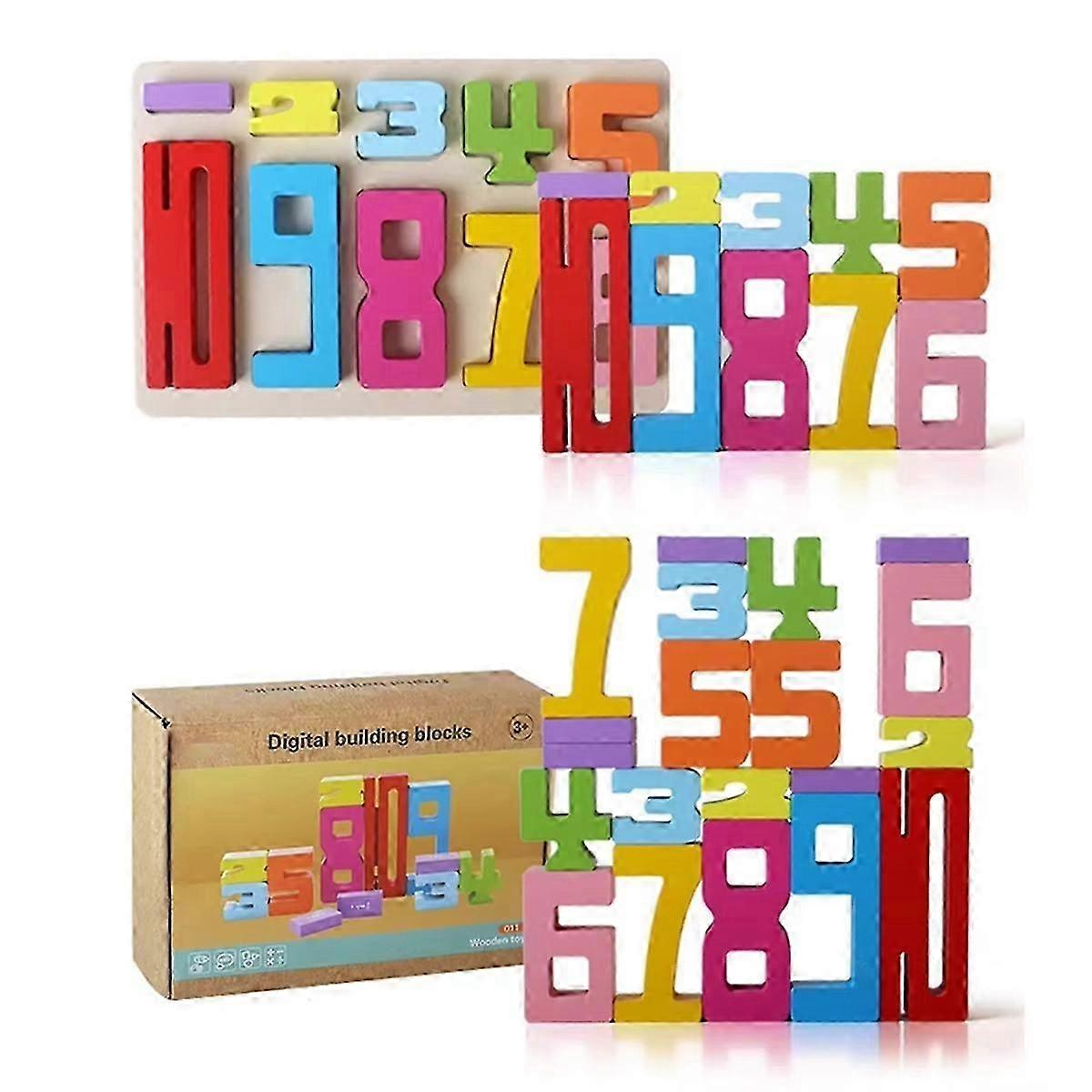 Wooden Number Stacking Toy - Early Maths Learning Blocks for Preschoolers Aged 3+