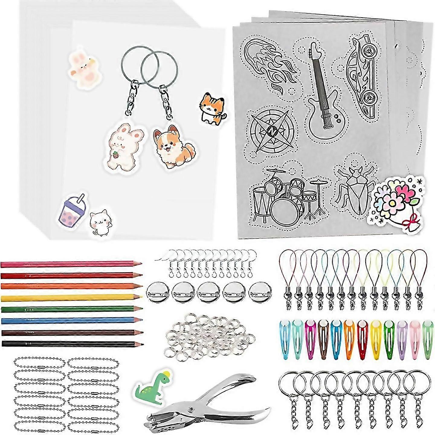 A5 Shrinkydink Kit de porte-clés Shrink Dinks Kits de papier pour enfants bricolage Art Craft avec porte-clés boucle d’oreille Ha