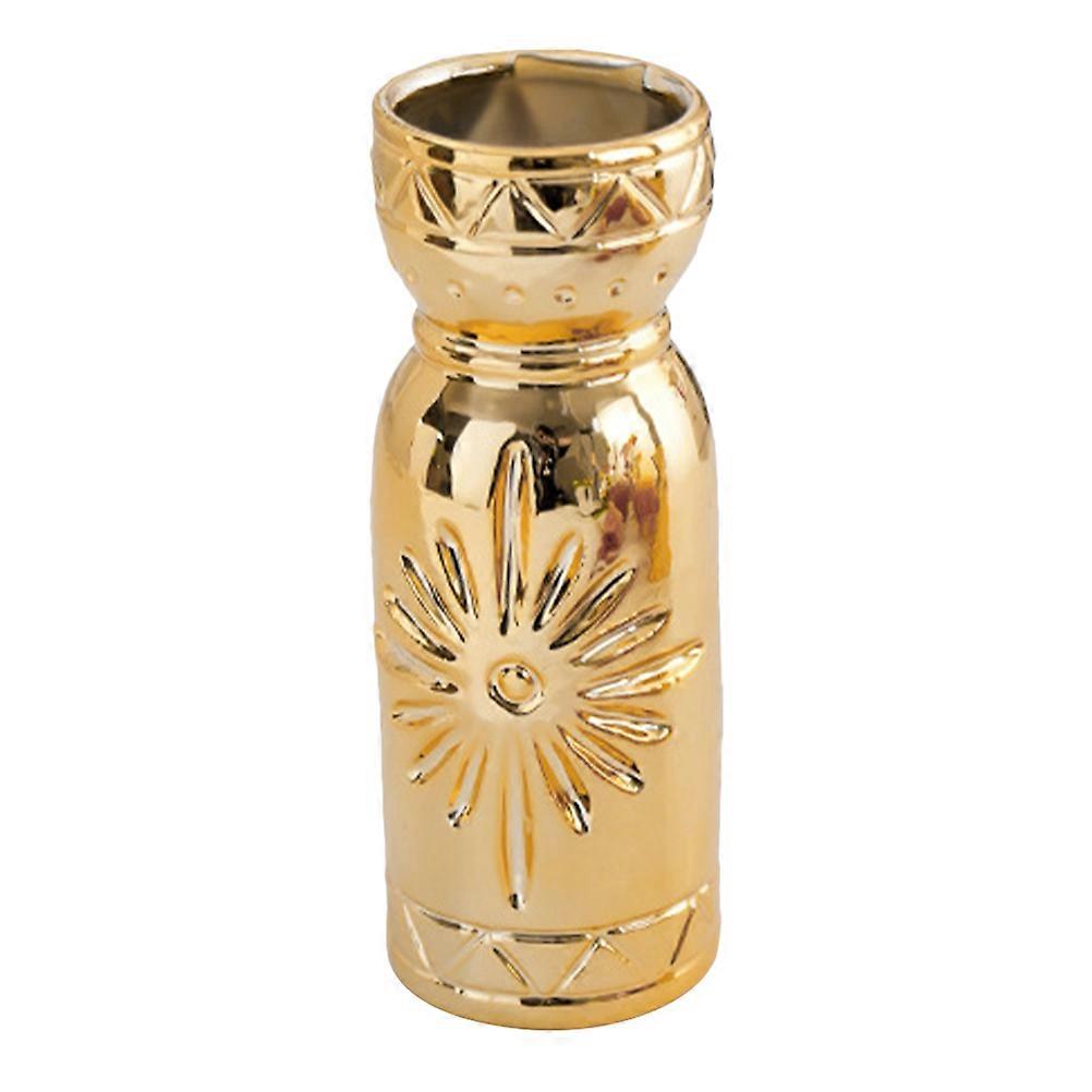 Golden Ceramic Vase for Flower Arrangement and Home Decor Simple European Style Design 7.9 Inches