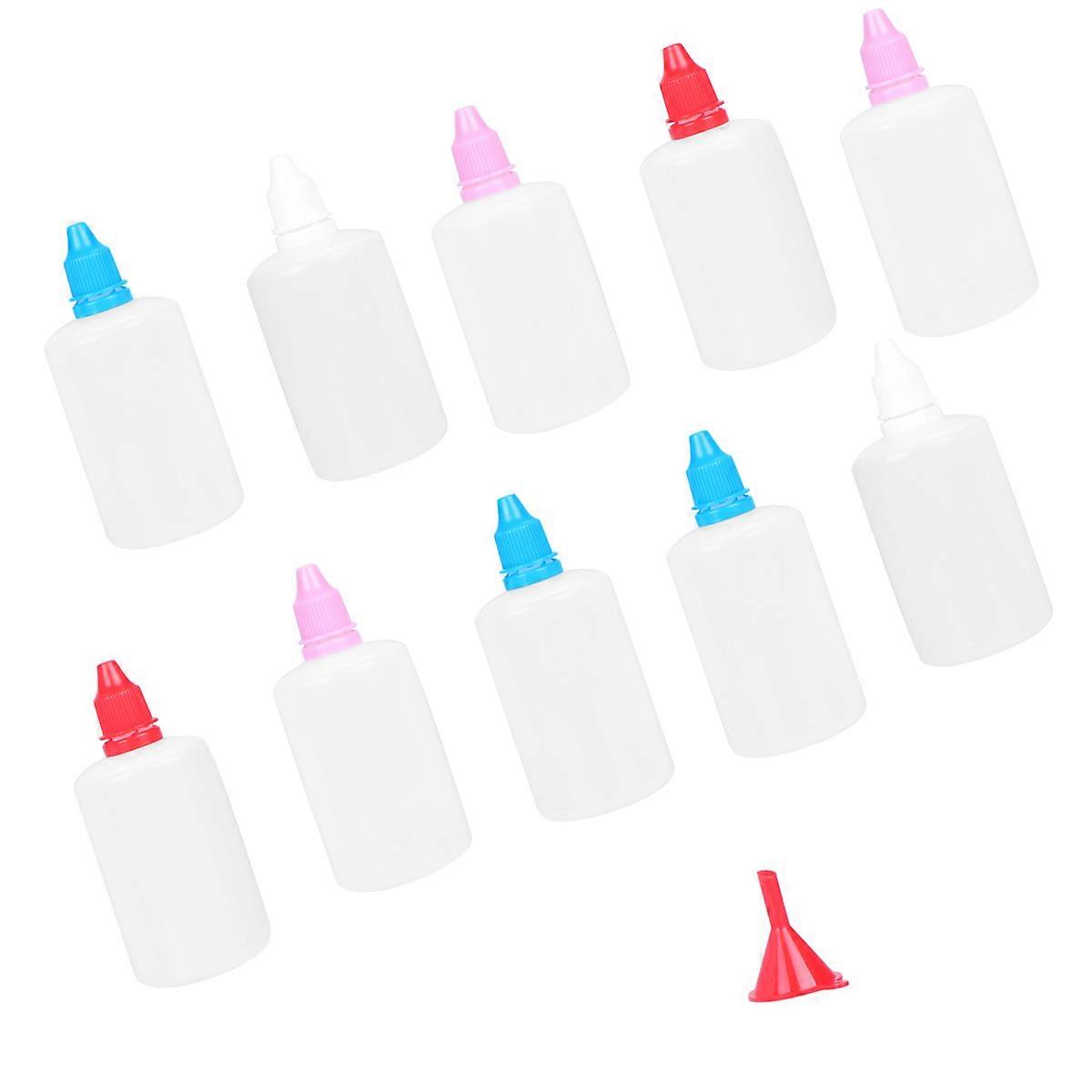 10PCS 100ML Empty Eyedrops Bottle Plastic Dropper Bottles Essential Oil Refillable Squeeze Containers with Funnel (Random Color)