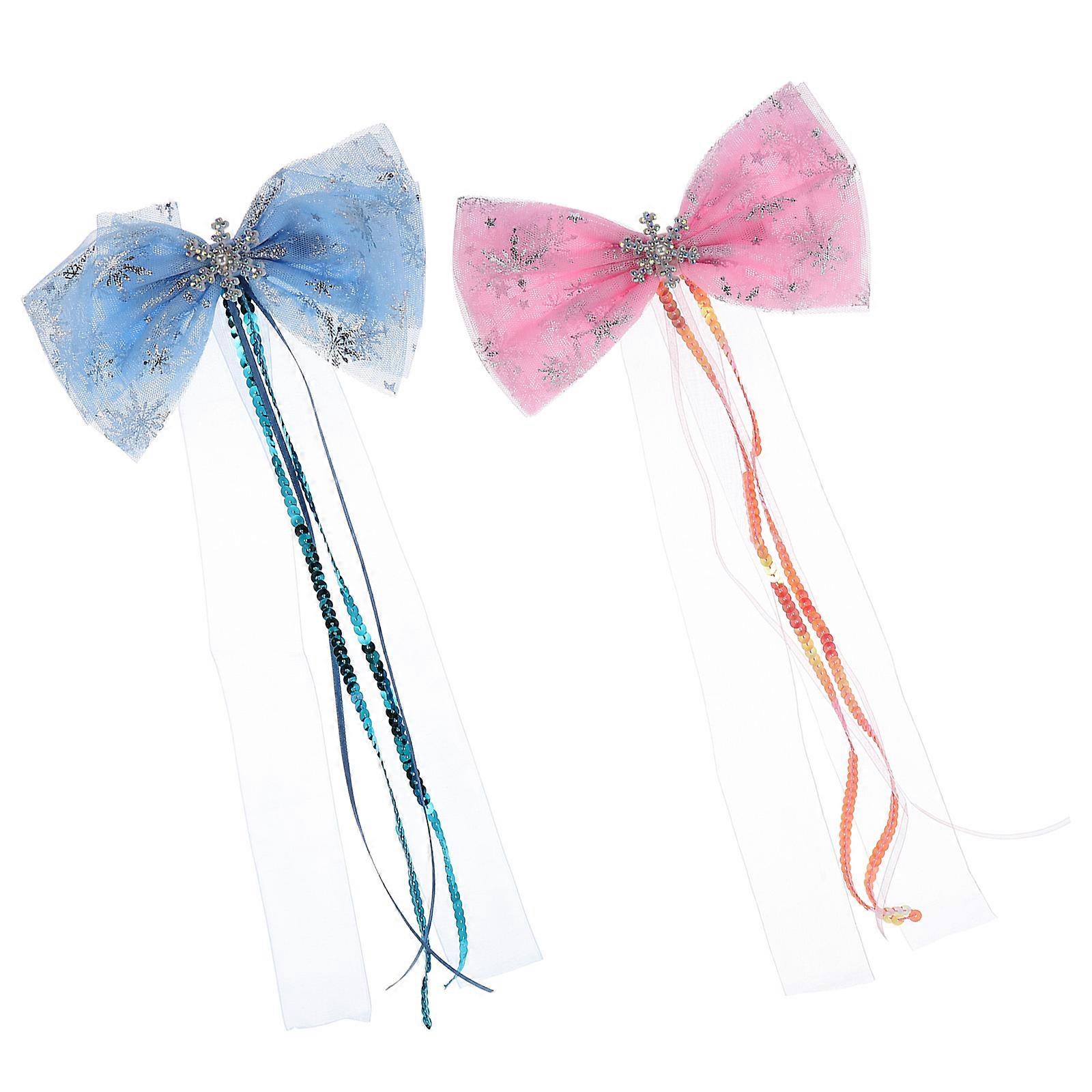 Assorted Color Christmas Hair Pin with Bow and Streamer for Decoration Polyester 2 Pieces