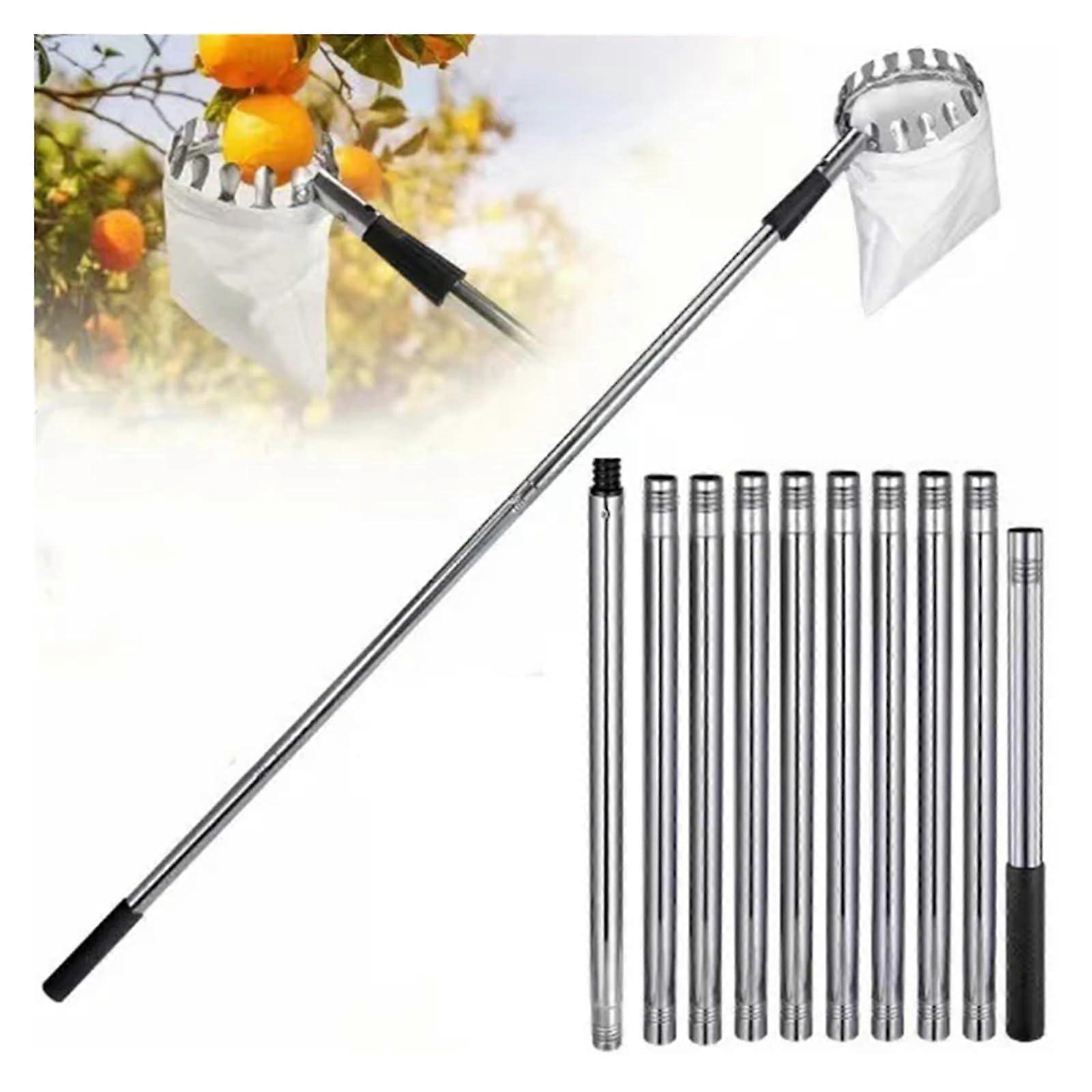 Fruit Picker Stainless Steel Telescopic Pole Picking Tool 1.6/2.4/3.2/4M Telescopic Pole Picking Tool (4M Fruit Picker)