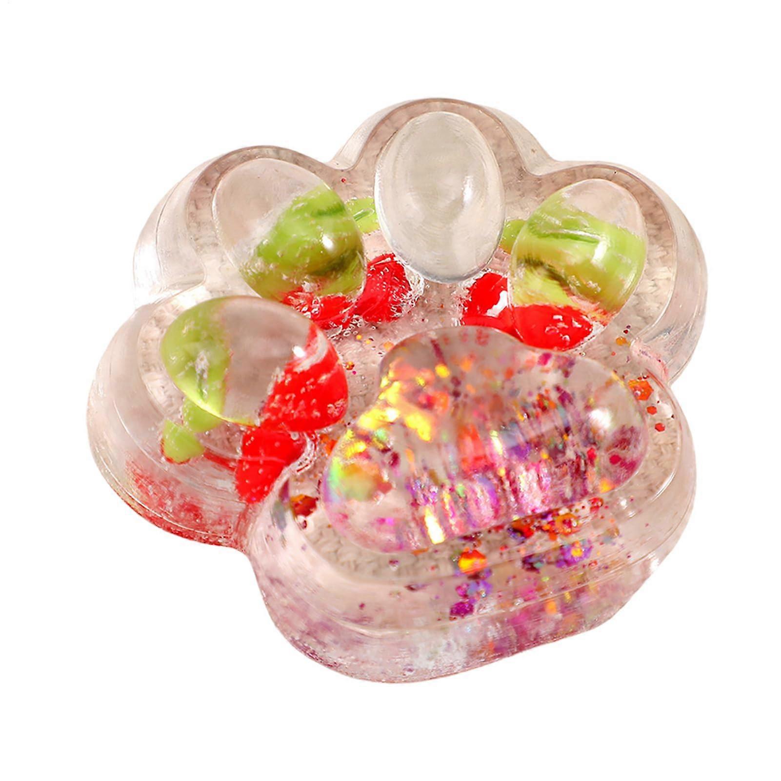 Cat Toy - Anti-Stress Rubber Cat Paw Squeeze Play Toy 7 x 6.5 cm in Red with Glitter for Sensory Stimulation