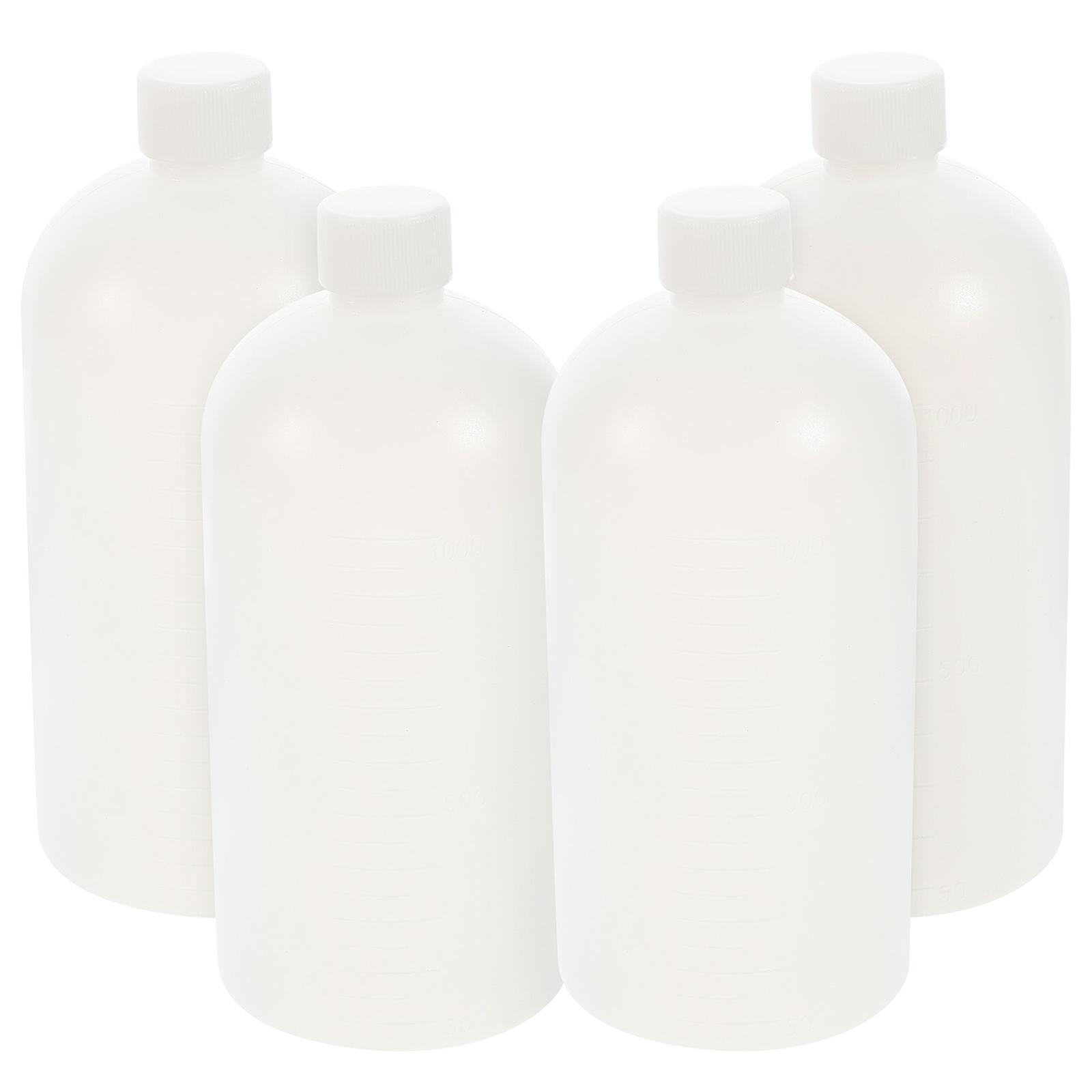 4pcs PE Bottles with Caps, Narrow Mouth Empty Liquid Containers for Chemical Reagent, Sample Use, Home & Industrial Applications