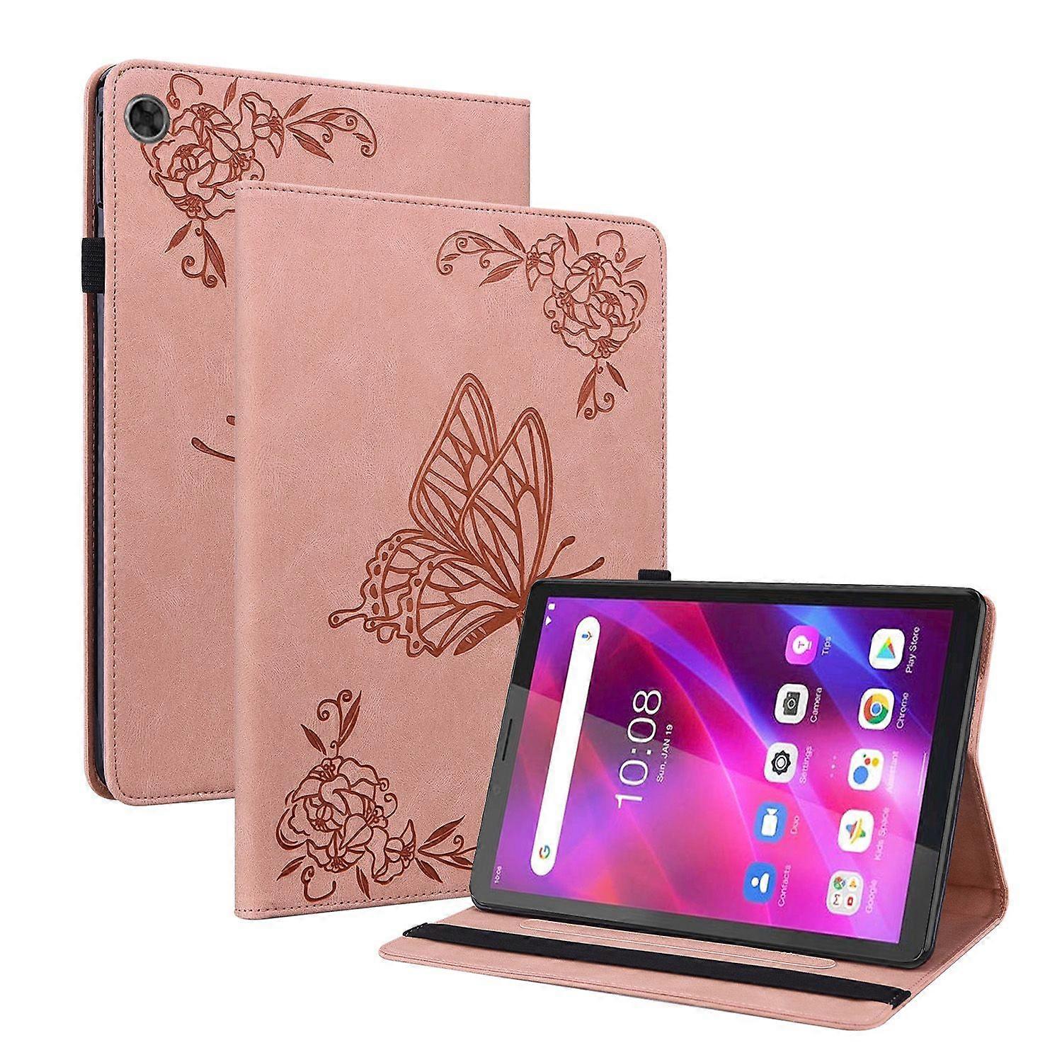 Tablet Case for Lenovo Tab M7 (3rd Gen) Butterfly Pattern Flexible Durable Soft TPU Flip Cover with Adjustable Stand Slots