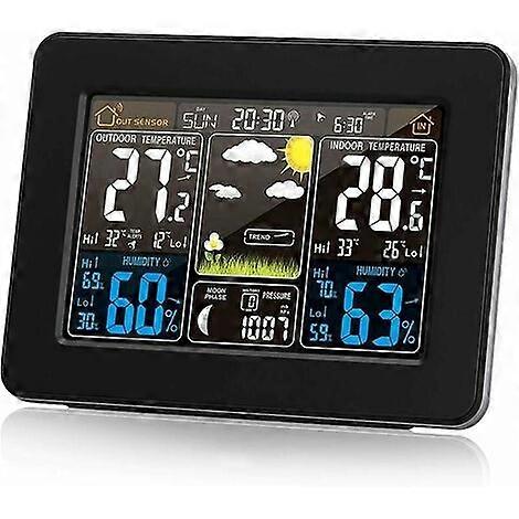Wireless weather station with alarm, temperature, humidity and clock, digital outdoor sensor with color display