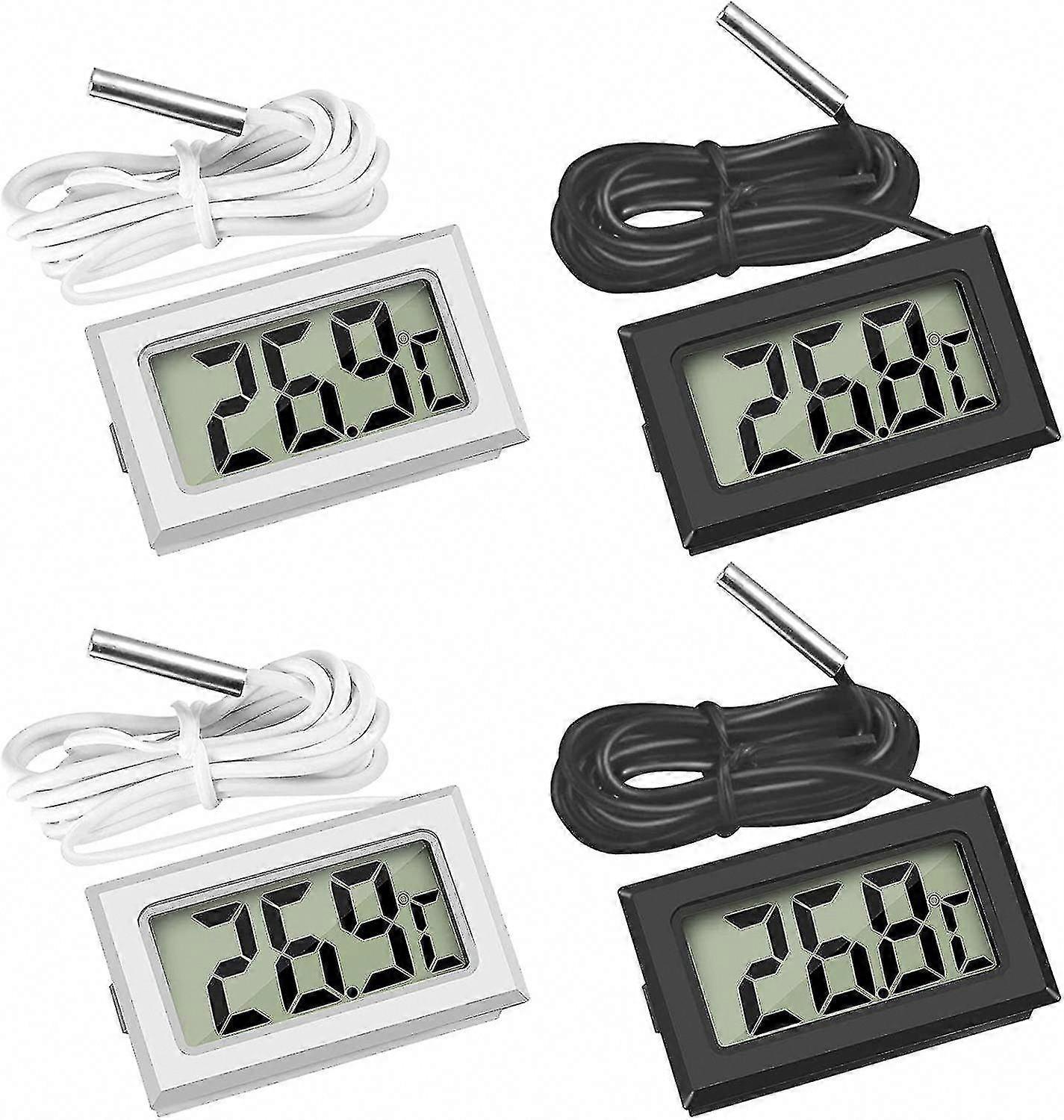 Mini Digital LCD Thermometer with Temperature Probe Sensor Tester (2 Black & 2 White)