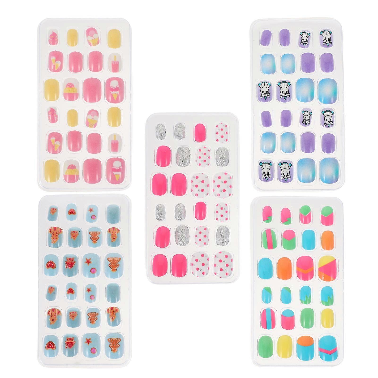 Manicure Nail Patches Fake Nails for Nails Abs Multi Color for 5 Boxes