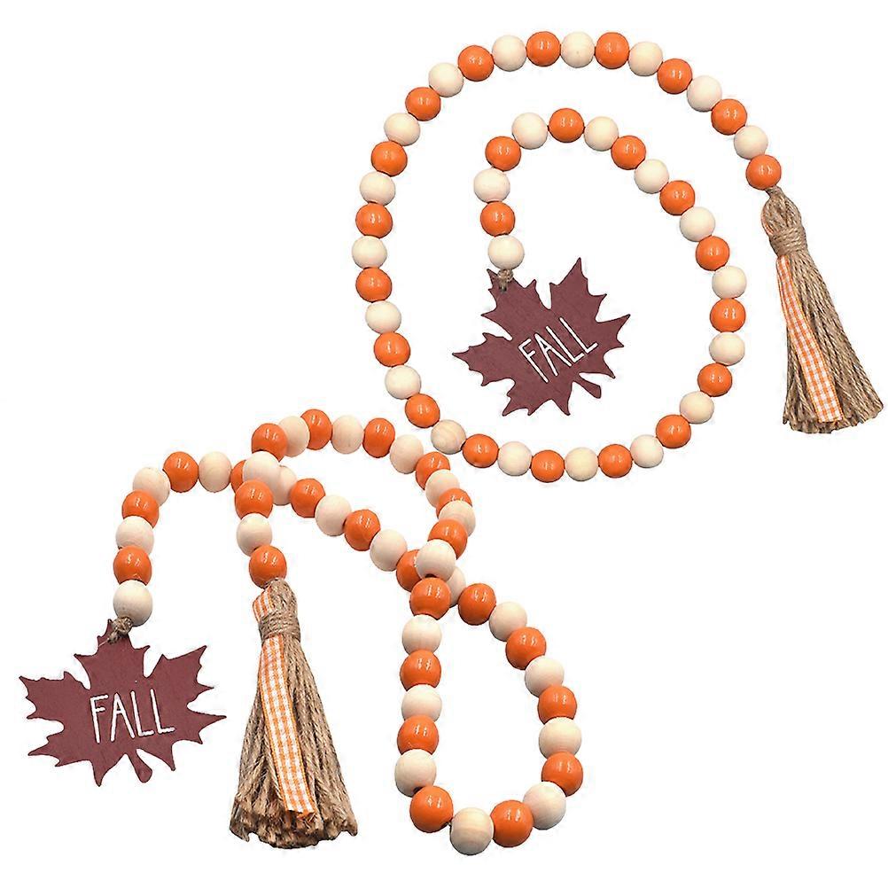 Thanksgiving Wood Bead Garland with Tassel Decor for Home Rustic Style 2pcs 6.5ft