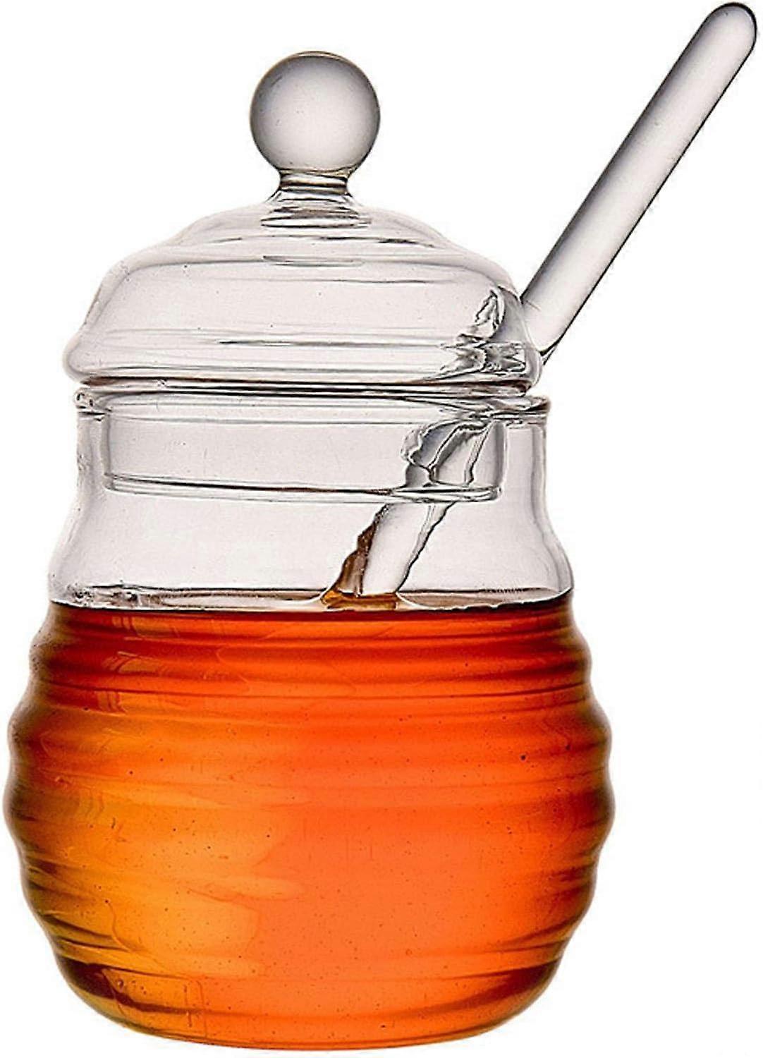 Glass Storage Jars With Dipper Beehive Honey Jar, 10 x 13.5 cm, Lid, For Honey And Syrup, Clear