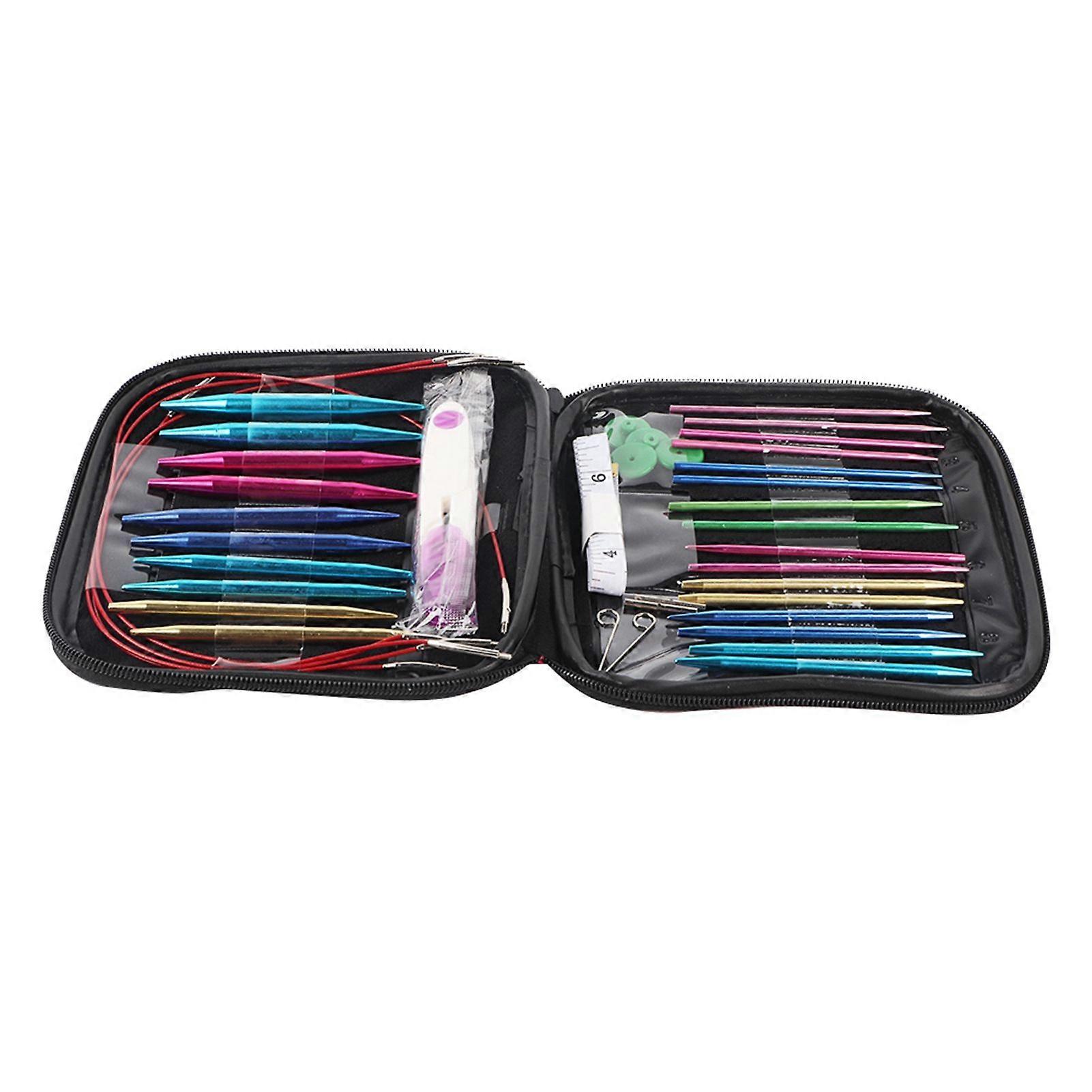 26Pcs Interchangeable Aluminium Knitting Needle with 4Pcs Circular Plastic Wires Set