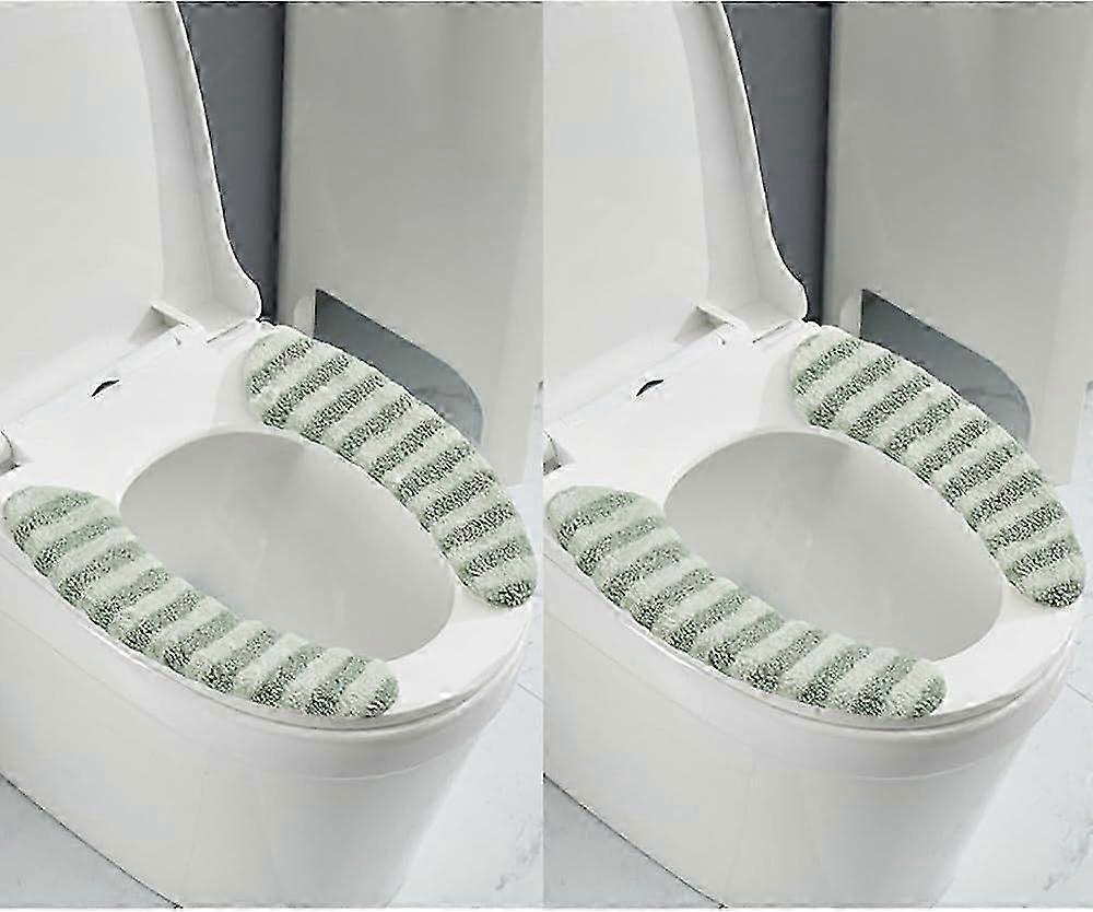 2 Paare dicker warmer gepolsterter Toilettensitzbezug | Aufklebbares, waschbares, wiederverwendbares WC-Memory-Foam-Kissenpolster für längliche Toiletten (grün)ZZ18