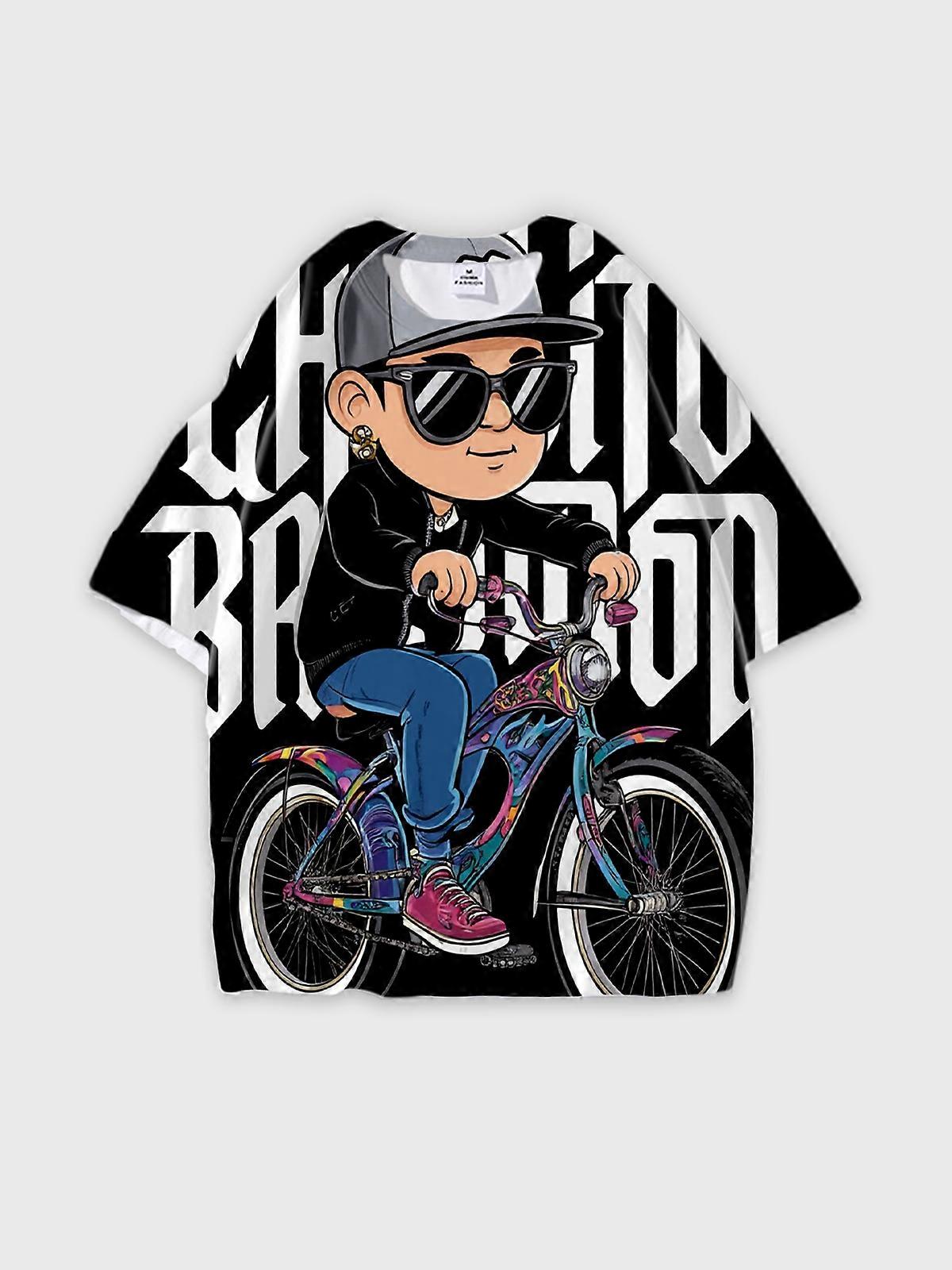 T-Shirt Round Neck, Loose Short Sleeve Pattern Graphic Tee, Unisex Summer Casual Top V3603