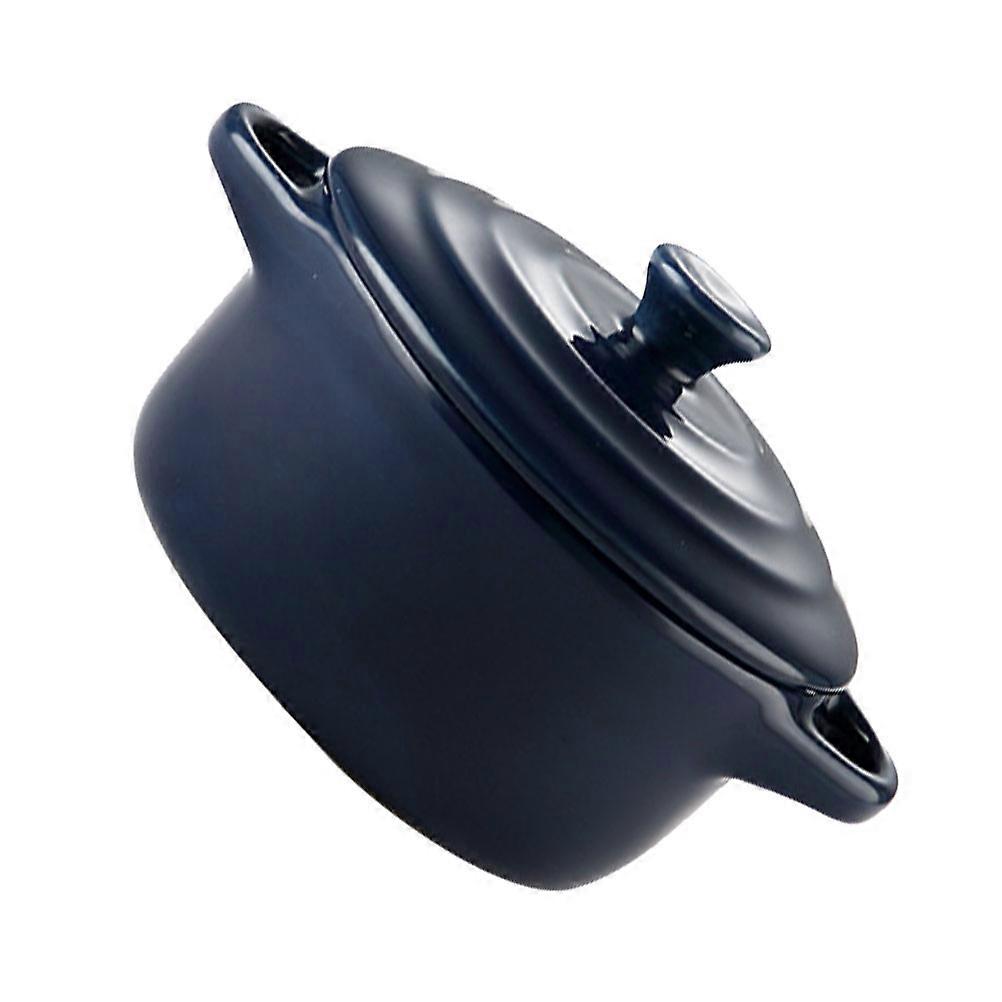 Ramen Bowl With Lid Double Handle Microwave Compatible Ceramic Storage Container Dark Blue 230ml 1Pack