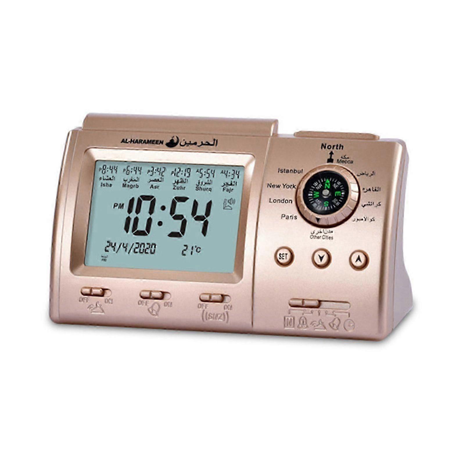 automatic islamic prayer alarm clock with temperature display