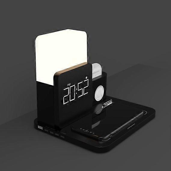 Wireless Charging Station, 3 in 1 Charging Station, Alarm Clock with Wireless Charging, Night Light, Wireless Charger for iPhone 12/13/14 Pro(Black)