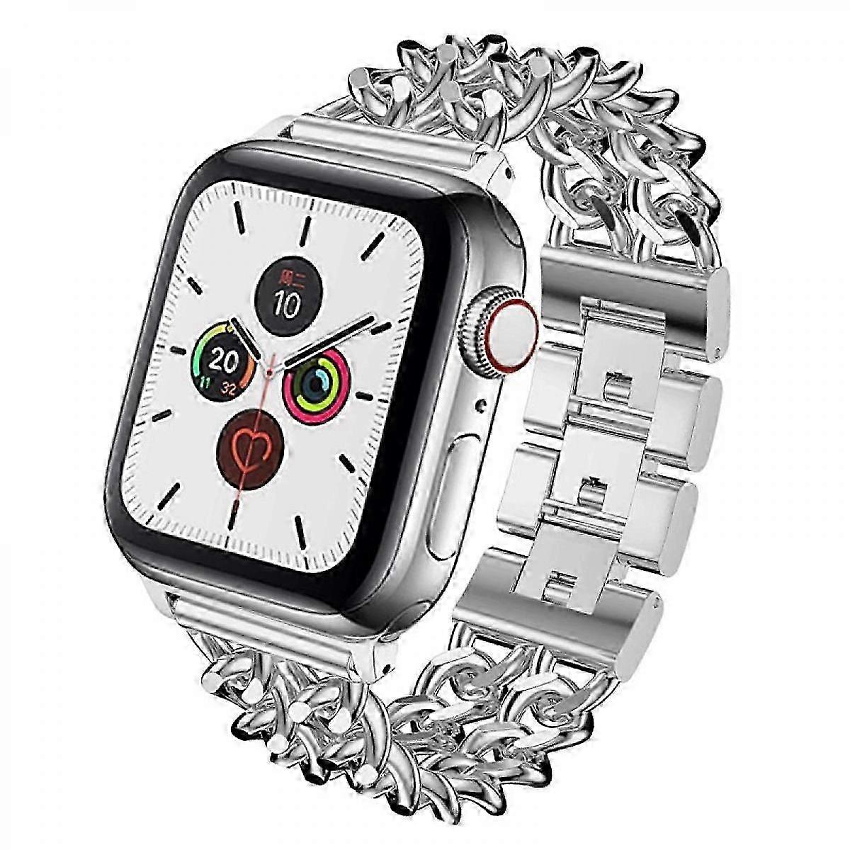 Compatible Apple Watch Band 42/44/45mm, Stainless Steel Metal Cowboy Chain Style Replacement iWatch Series 8 7 6 5 4 3 2 1