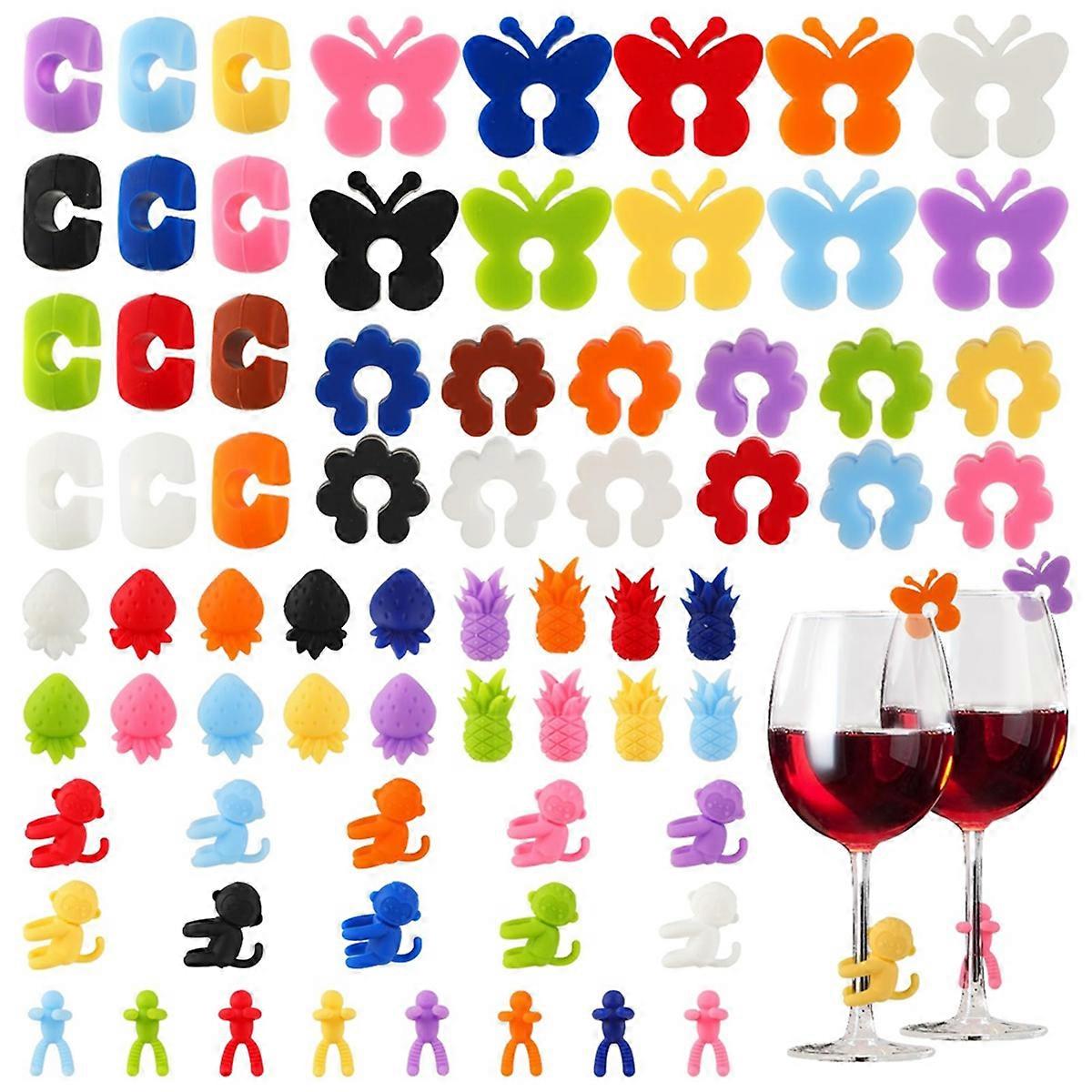 Colourful Silicone Glass Markers -Reusable Glass Markers for Glass Marking Drinking Glasses, Wine Glass Pendants