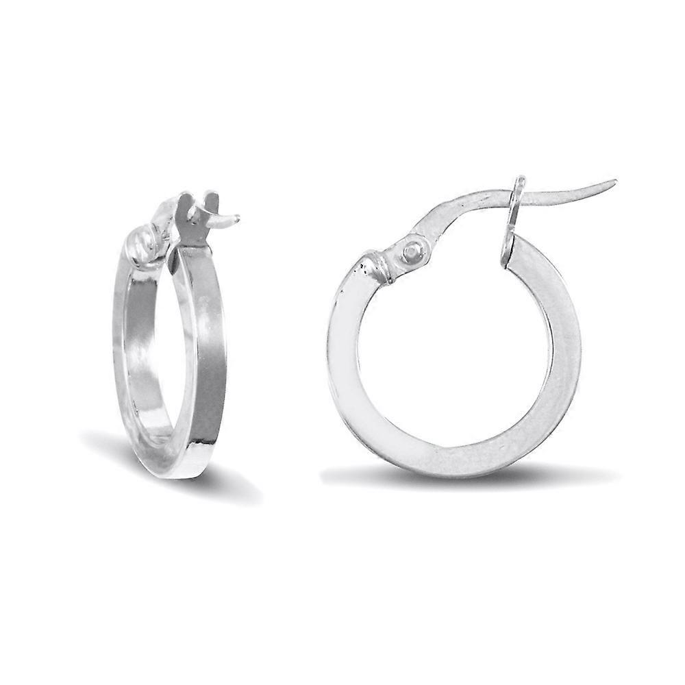جويلكو لندن السيدات 9ct الأبيض الذهب مربع أنبوب 2mm هوب الأقراط 14mm