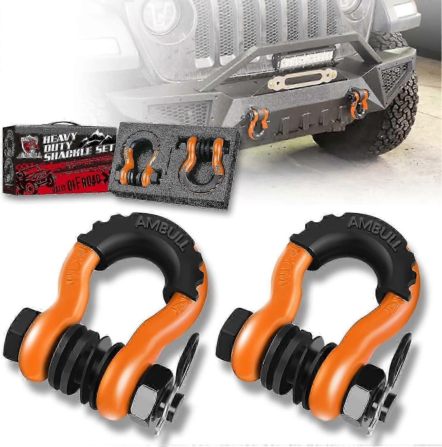 3/4 D-Ring Shackles (2-Pack) - 45,000lb Break Strength with Isolator Pins
