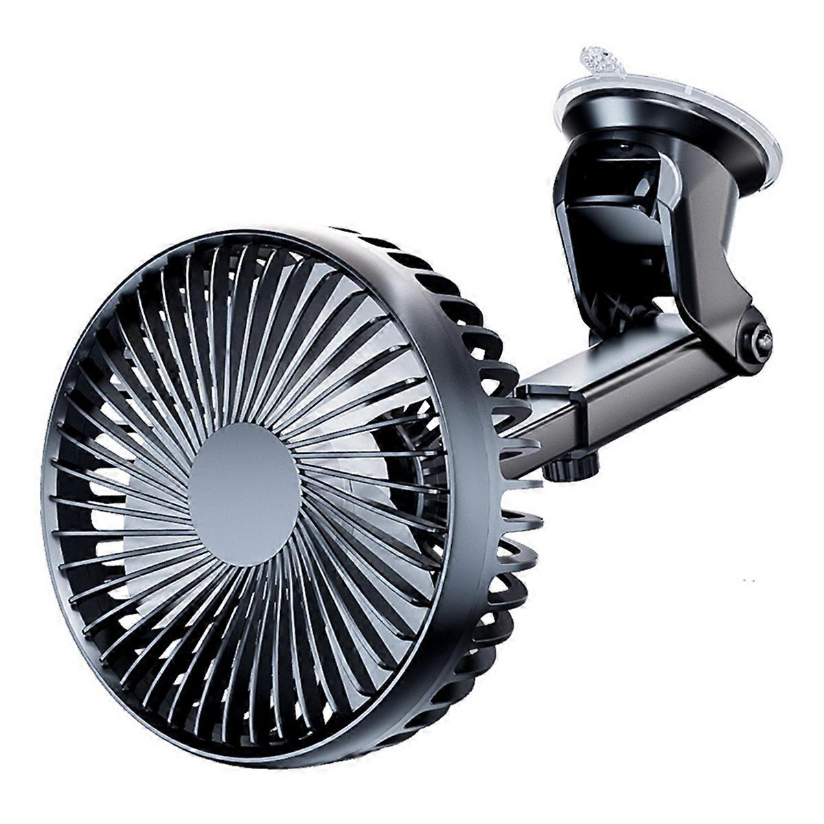 12V/24V Windshield Desk Fan USB Suction Cup Auto Cooler 360 Degree Adjustable Car Dashboard Fan 3 Speeds Mini Car Fan