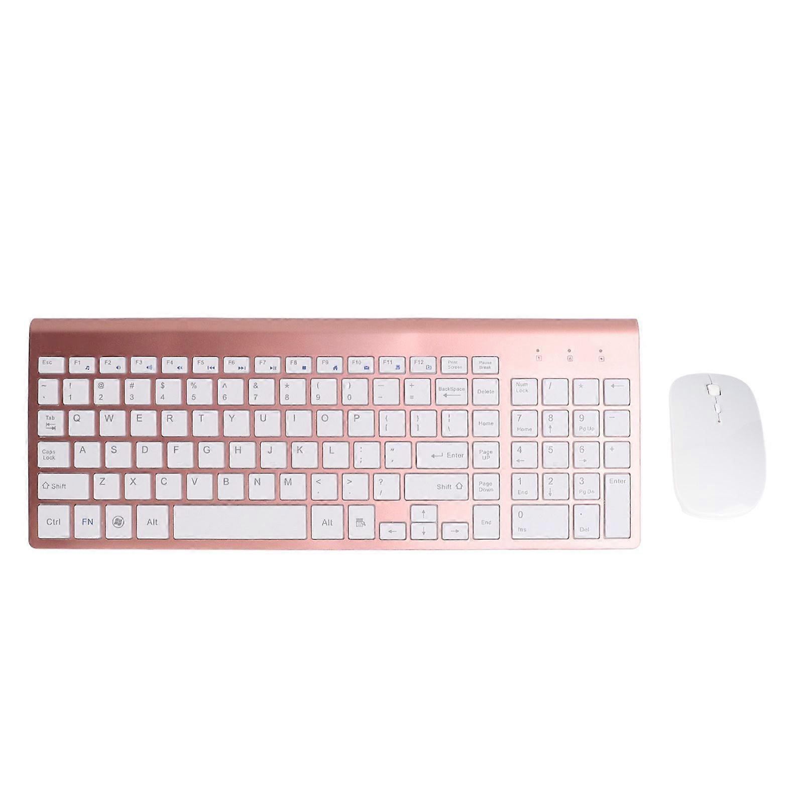 2.4G Wireless Keyboard and Mouse Combo with USB Adapter Ultra Thin Silent 102 Keys Wireless Keyboard and Ergonomic Mouse Rose Gold