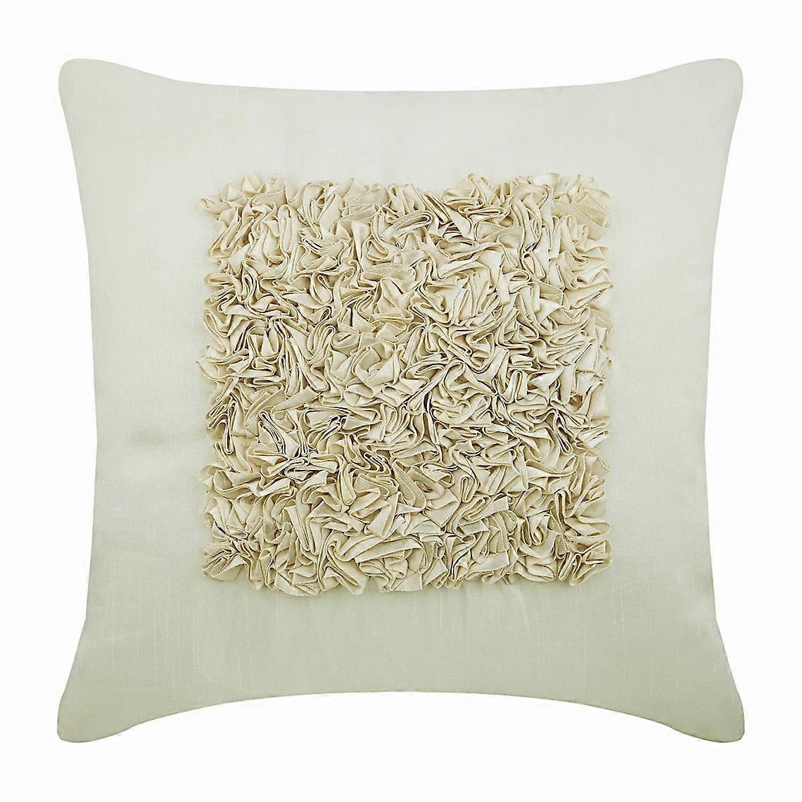 Ivory 14x14 inch Square Pillow Cover, Ribbon Textured, Victorian Style, Solid Silk - Compatible with 14x14 Insert