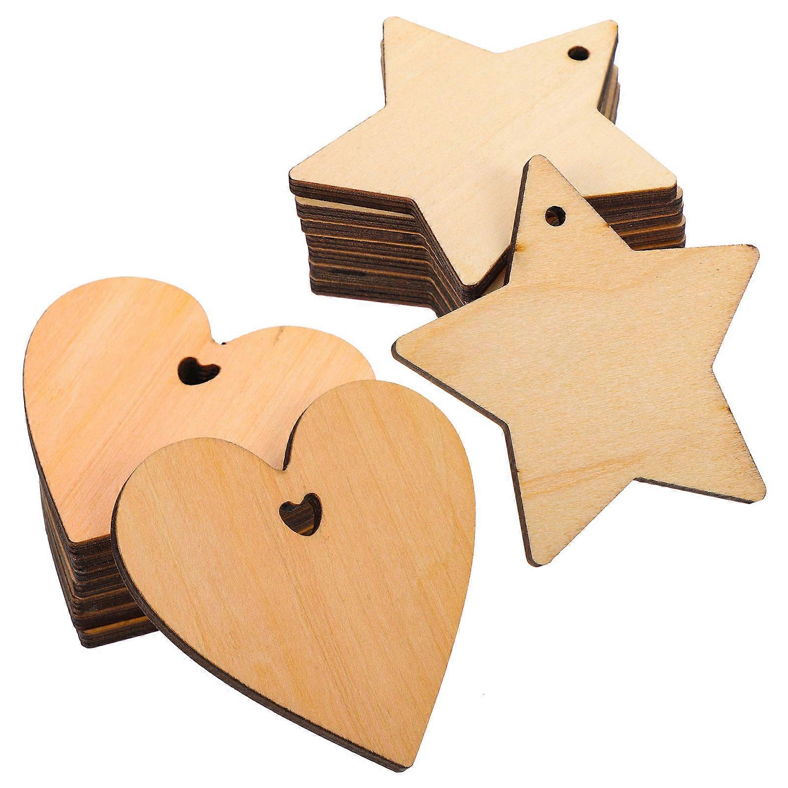 DIY Wood Slices Star and Heart Decoration for Party 64Pcs Collection
