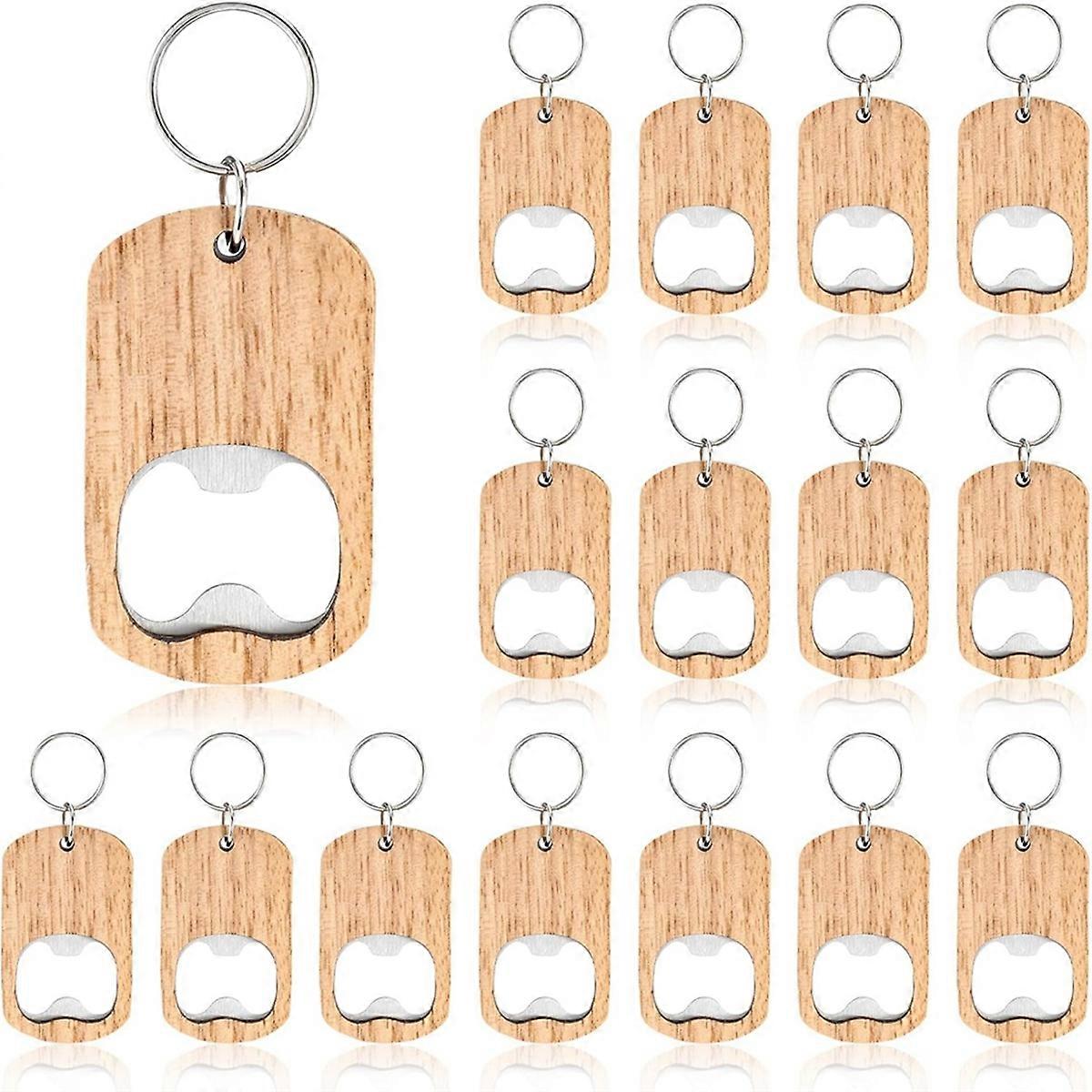 16Pcs Wooden Keychain Bottle Opener Blanks Wood Engraving Bulk Key Chain Unfinished Key Tag for Part