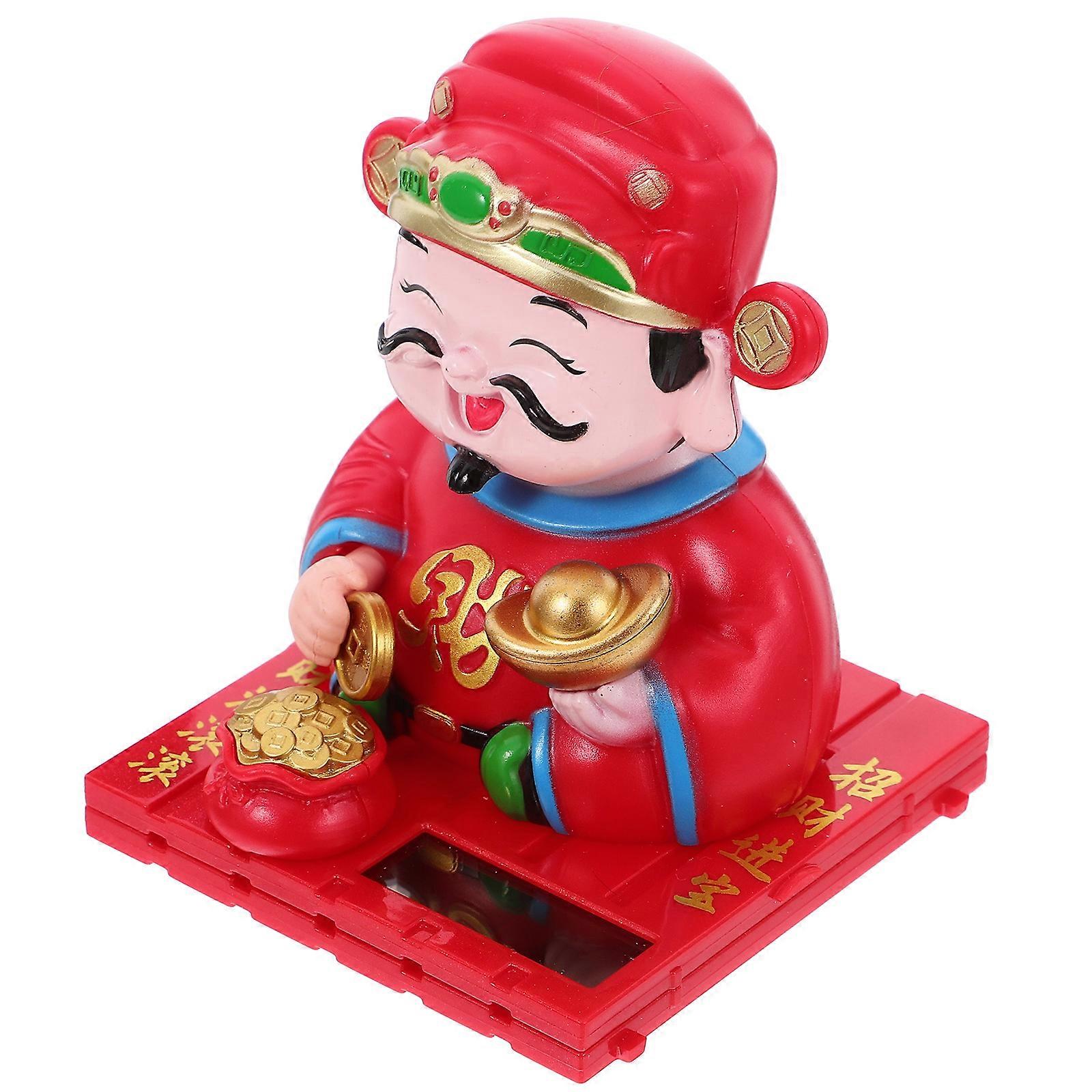 Solar-Powered Bobblehead Figurine for Tabletop Decor Vintage Style Red Ornament